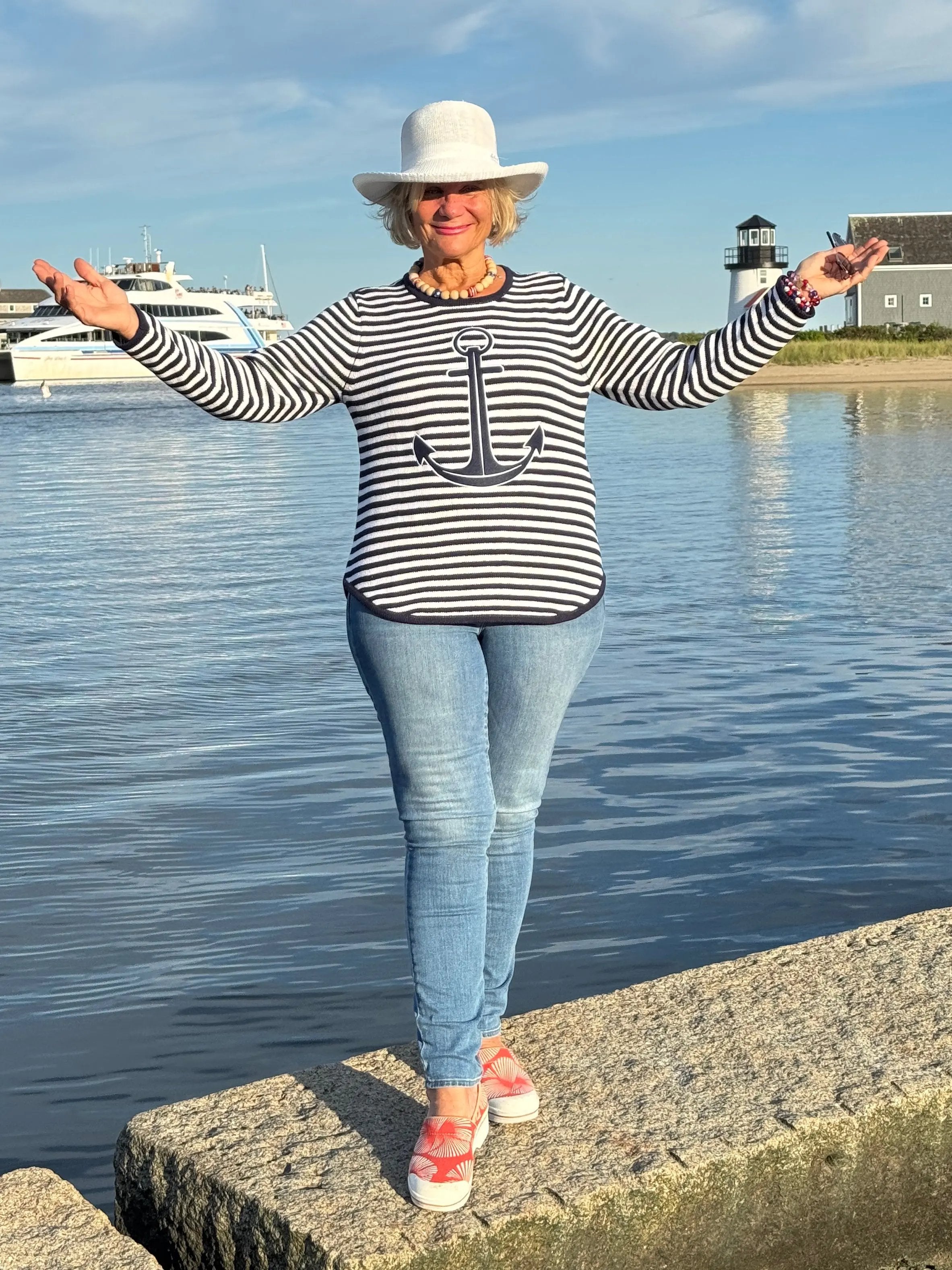 NAVY STRIPE ANCHOR SWEATER