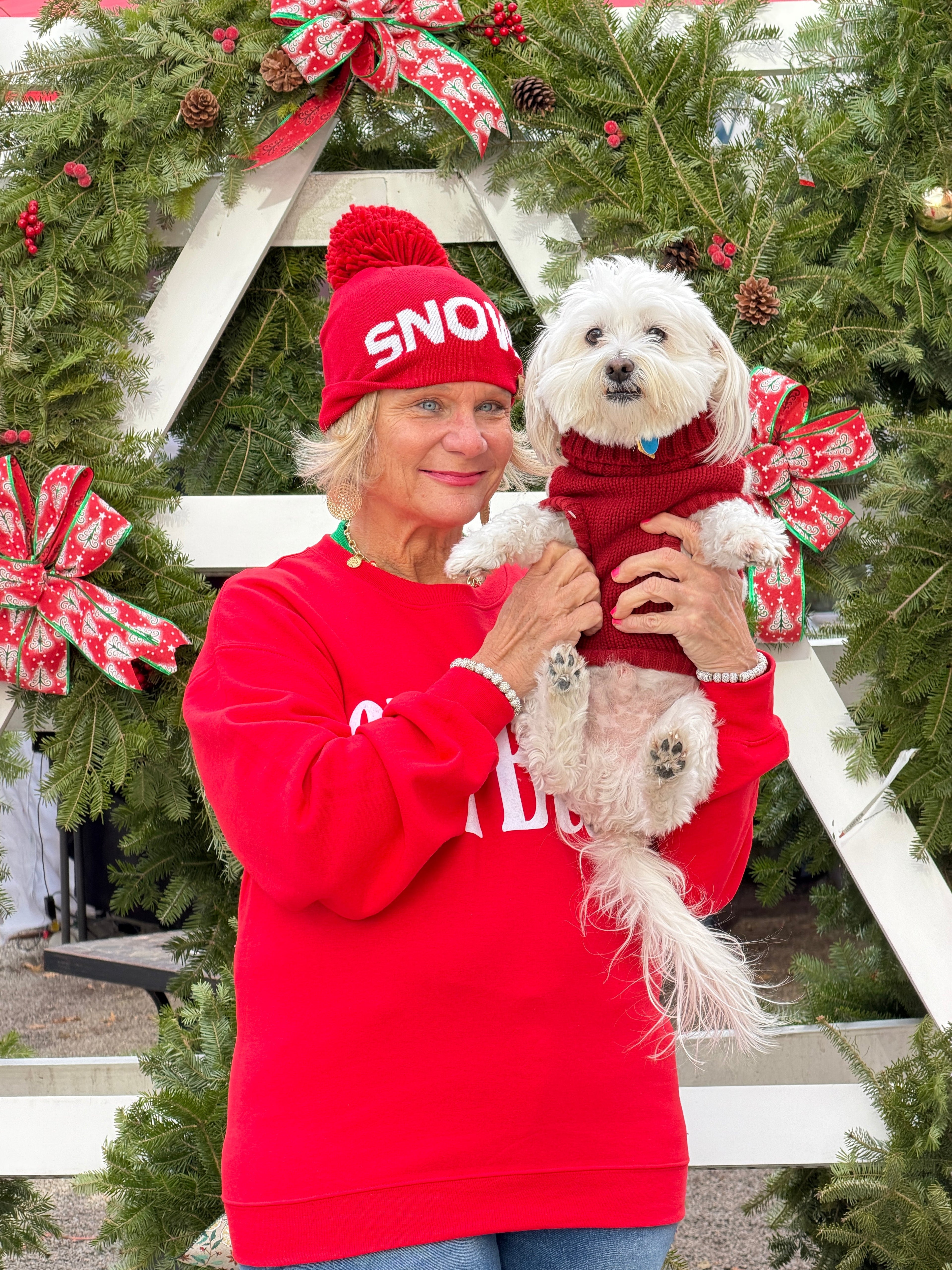 Red Snow Pom Hat