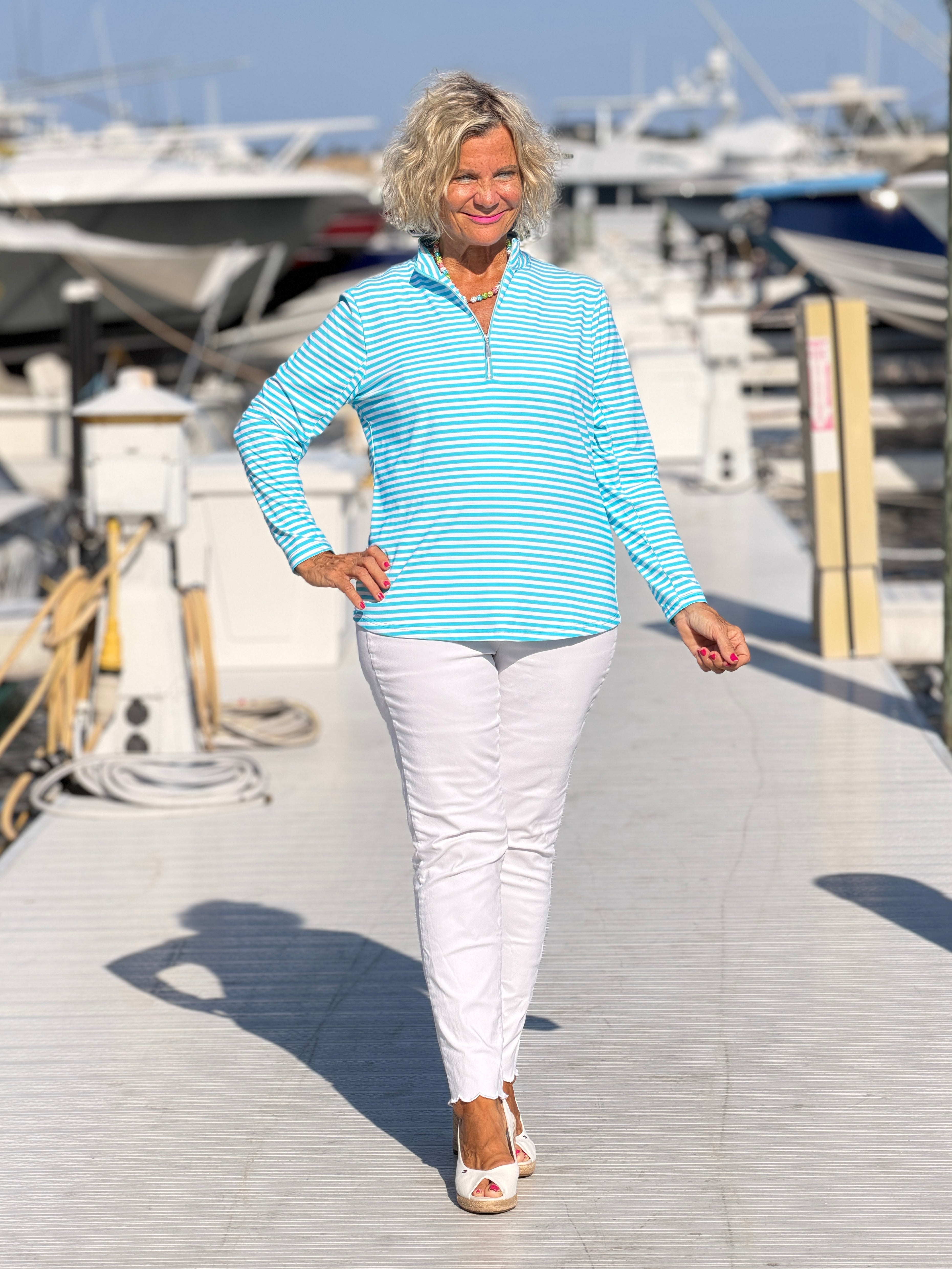 OCEAN BLUE HALF ZIPPER TOP