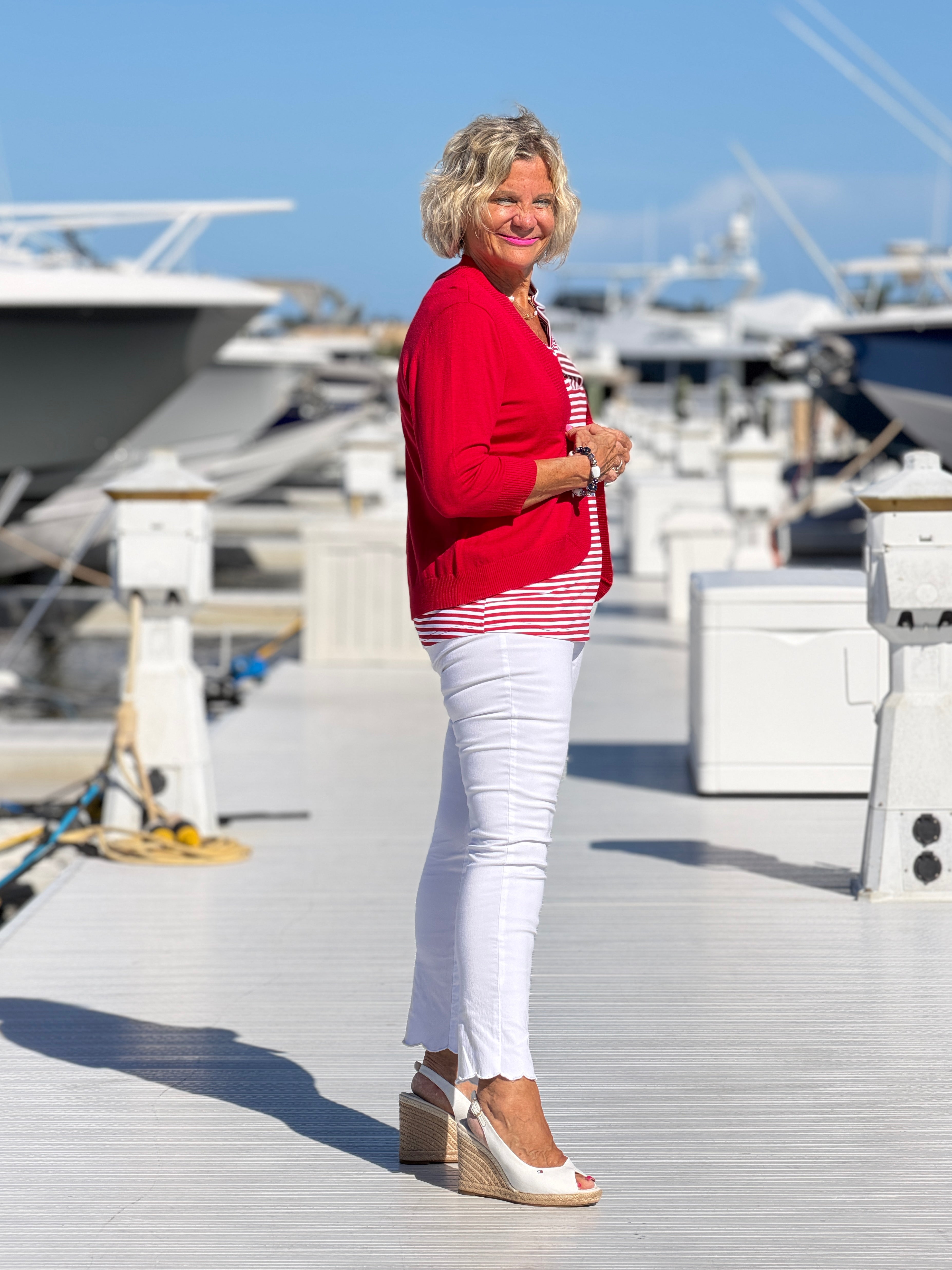 REGATTA RED STRIPE SLEEVELESS RUFFLE TOP