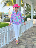 PINK PALM TREE ZIPPER TOP