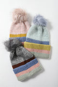 Multi Pastel Stripe Knit Pom Beanie