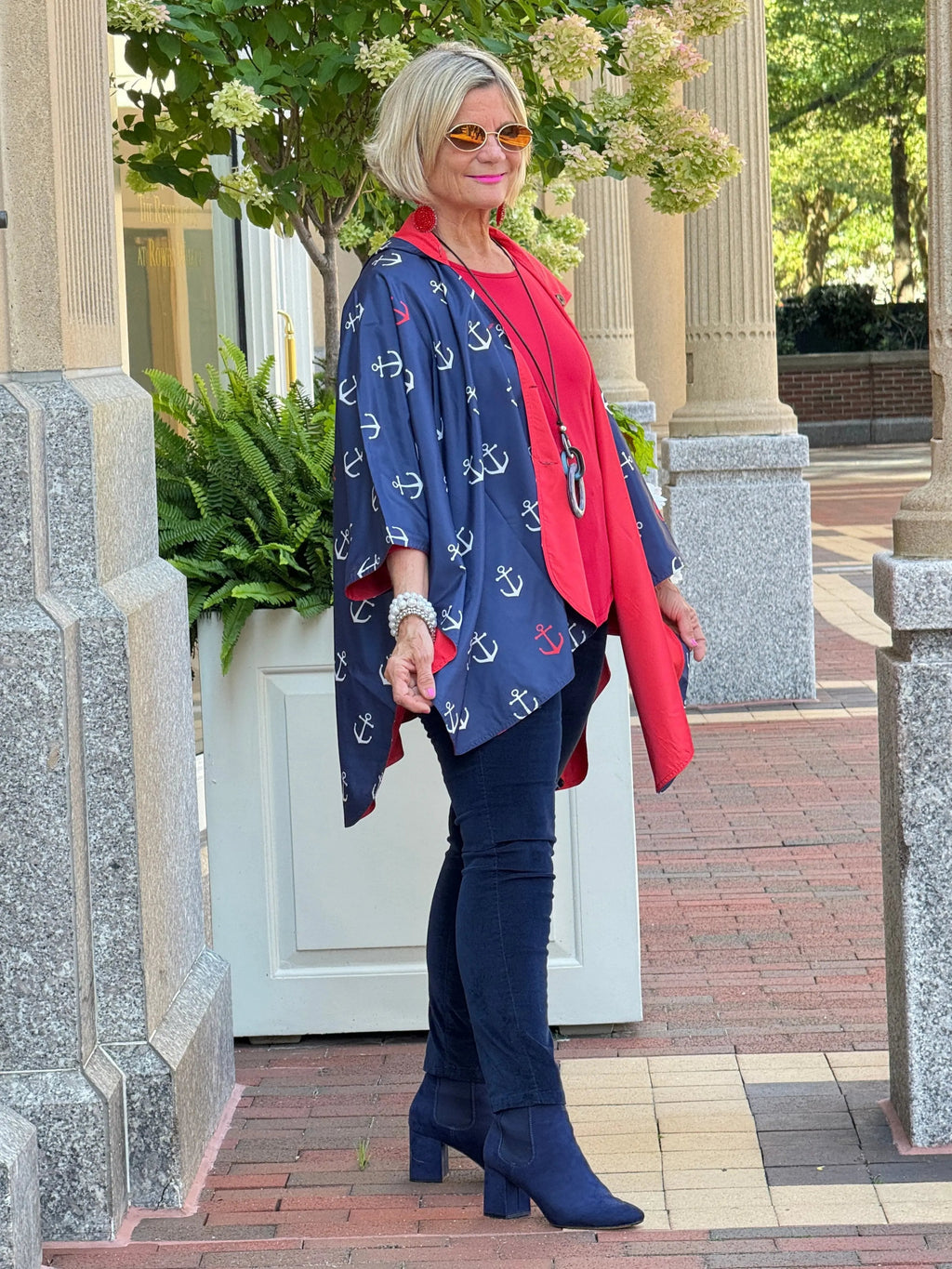 Navy / Red Reversible Rain Cape - Anchor Collection