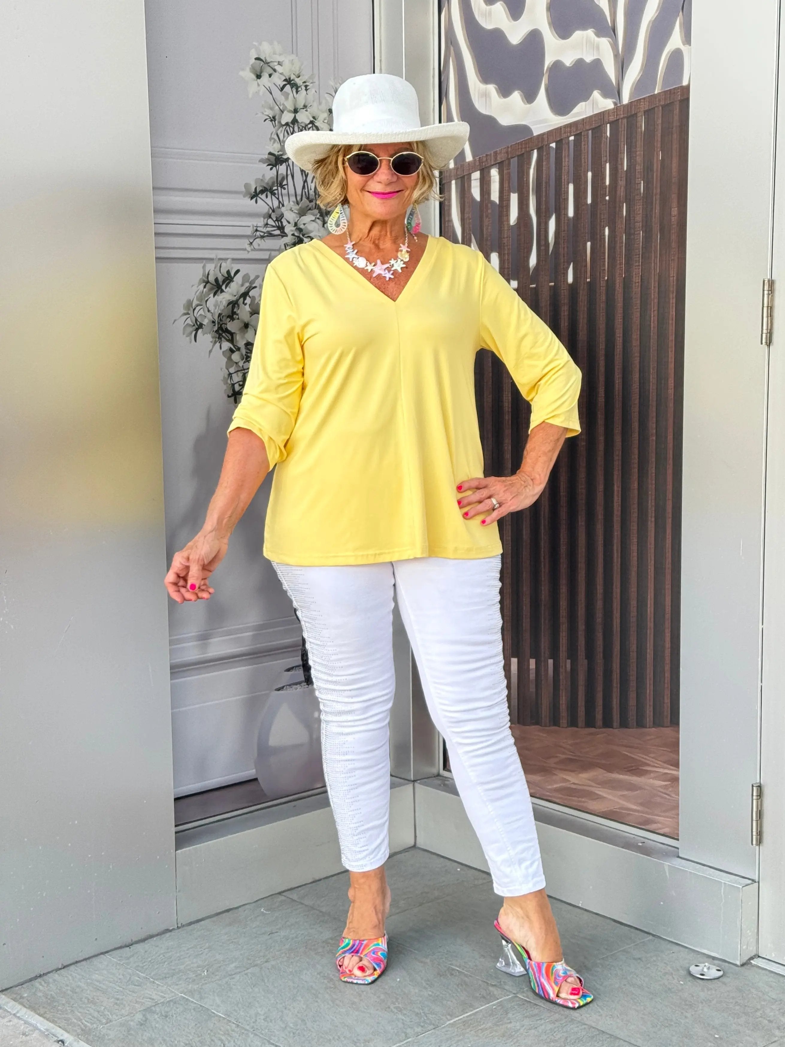 LULU-B YELLOW TAILORED V SLEEVE TOP