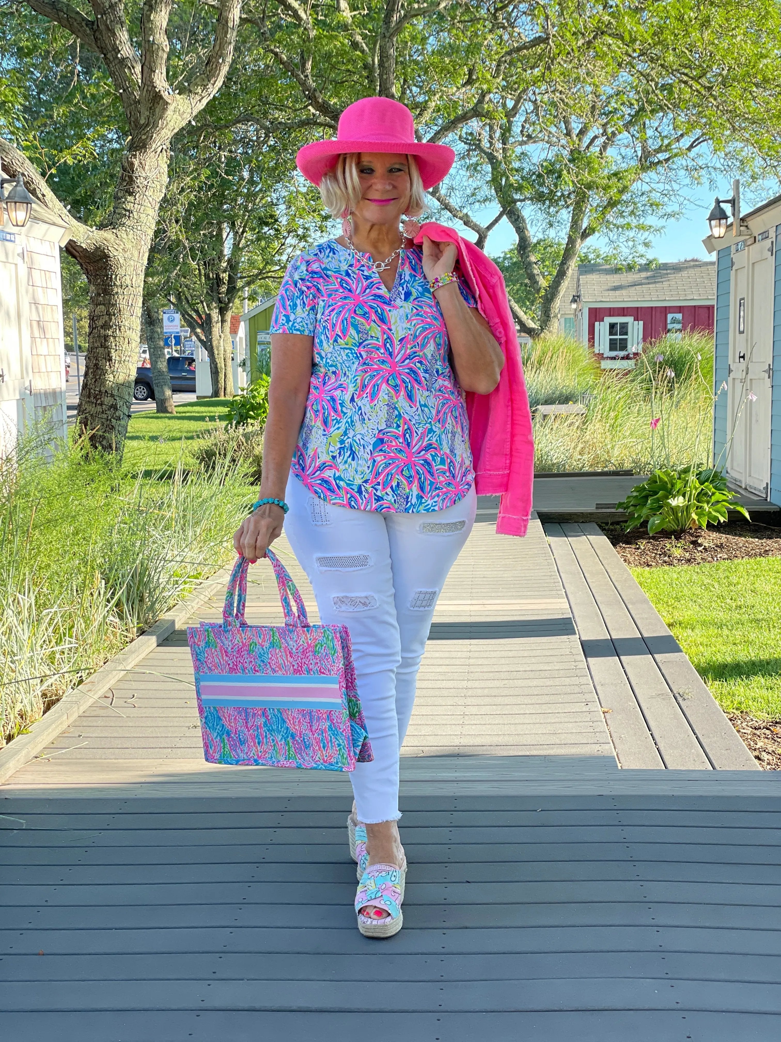 PINK PALM TREE SLEEVE TOP