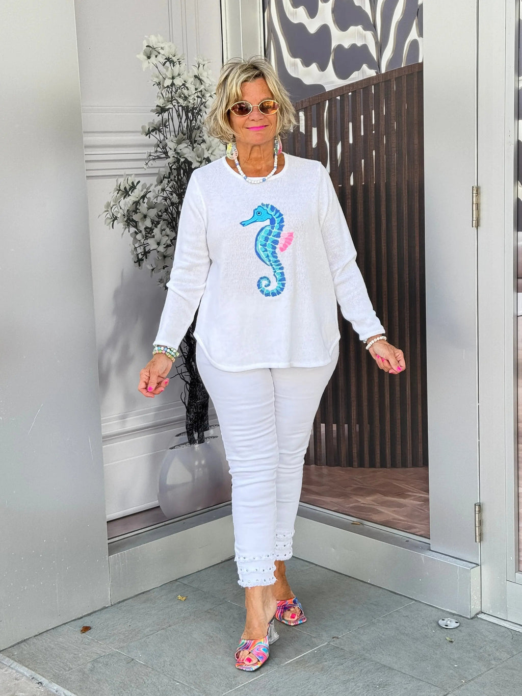 LULU-B WHITE SEAHORSE SWEATER
