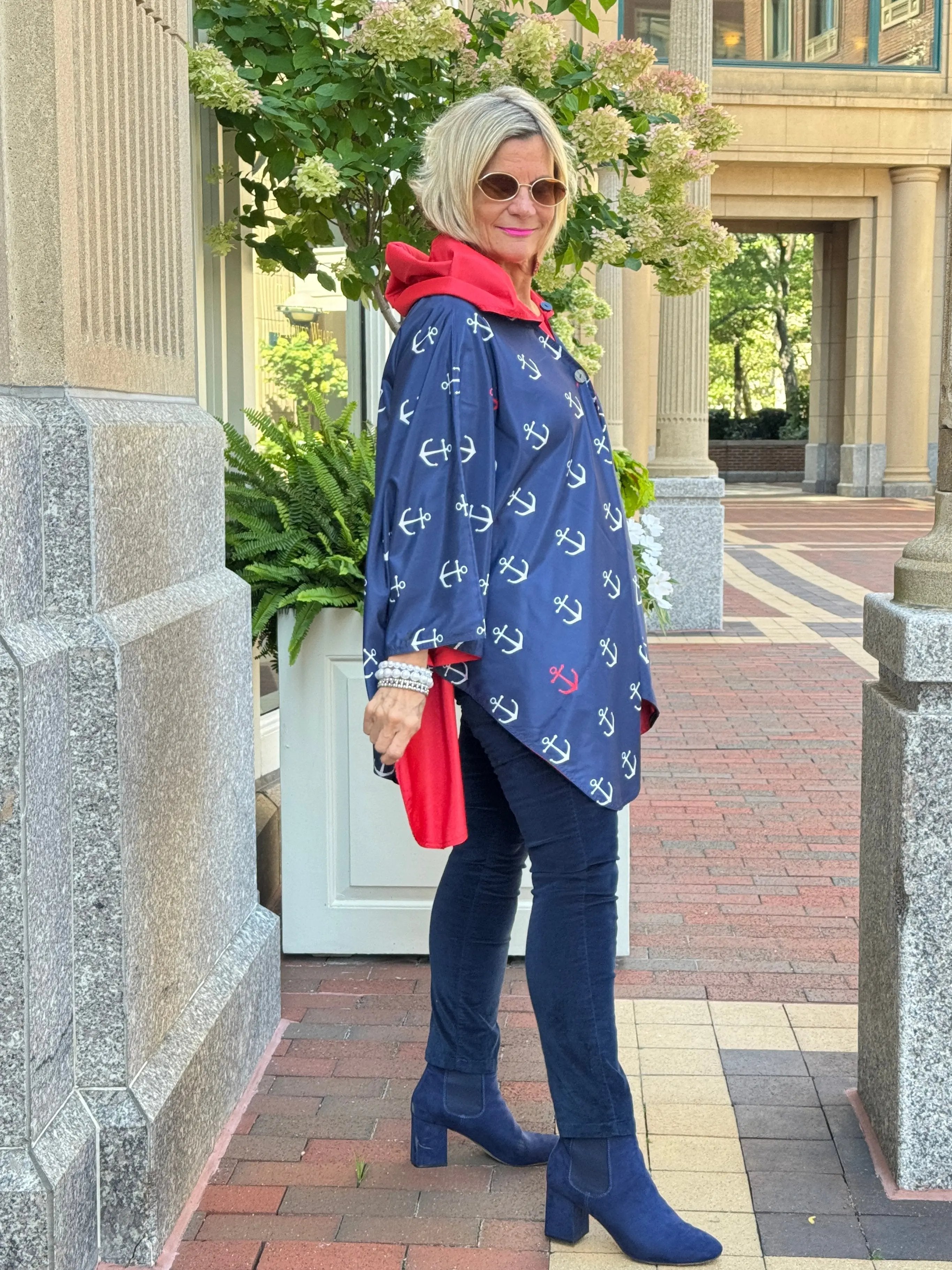 Navy / Red Reversible Rain Cape - Anchor Collection