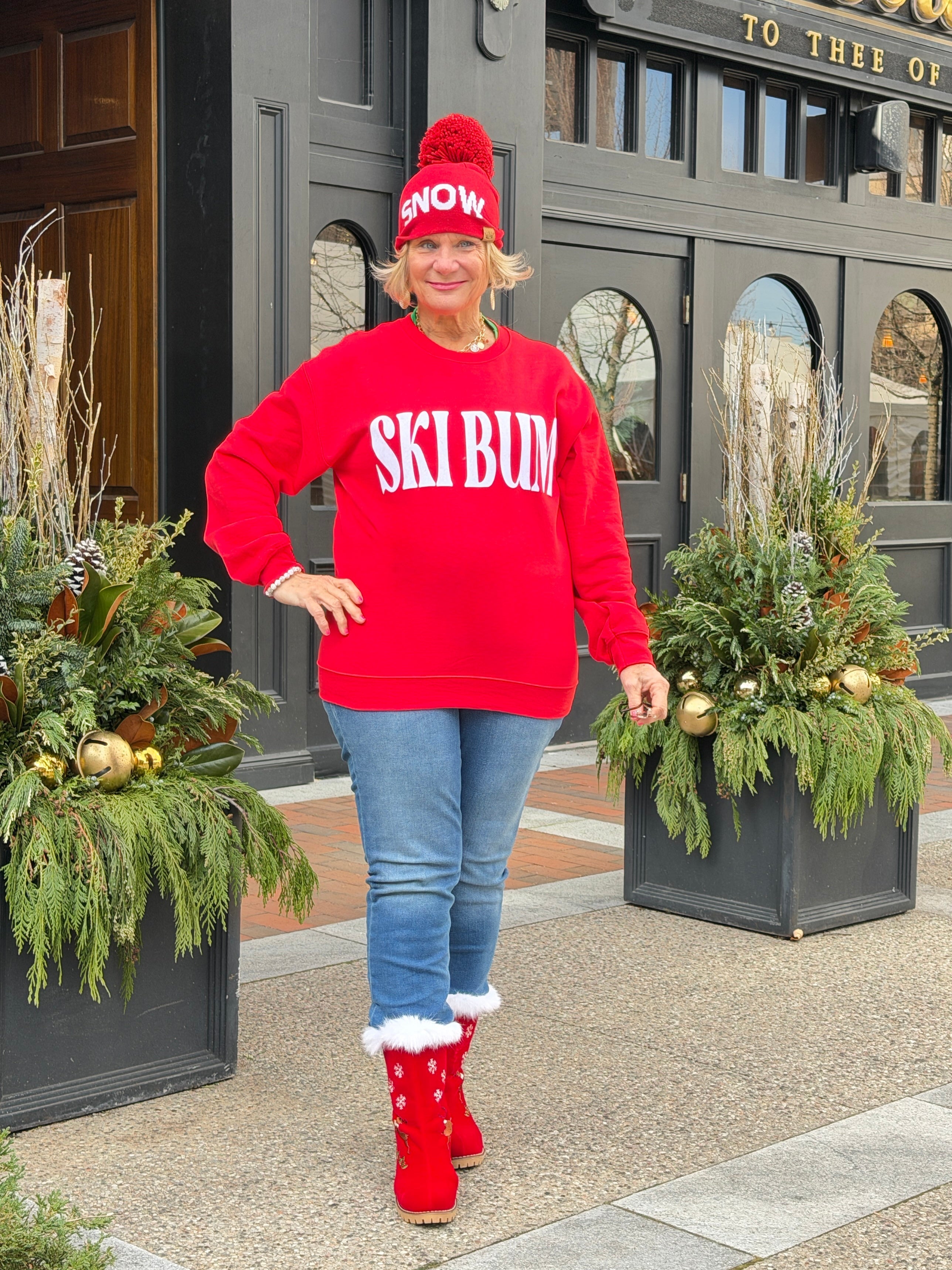 RED SKI BUM Suede-Like Flocked Logo Heavyweight Sweatshirt