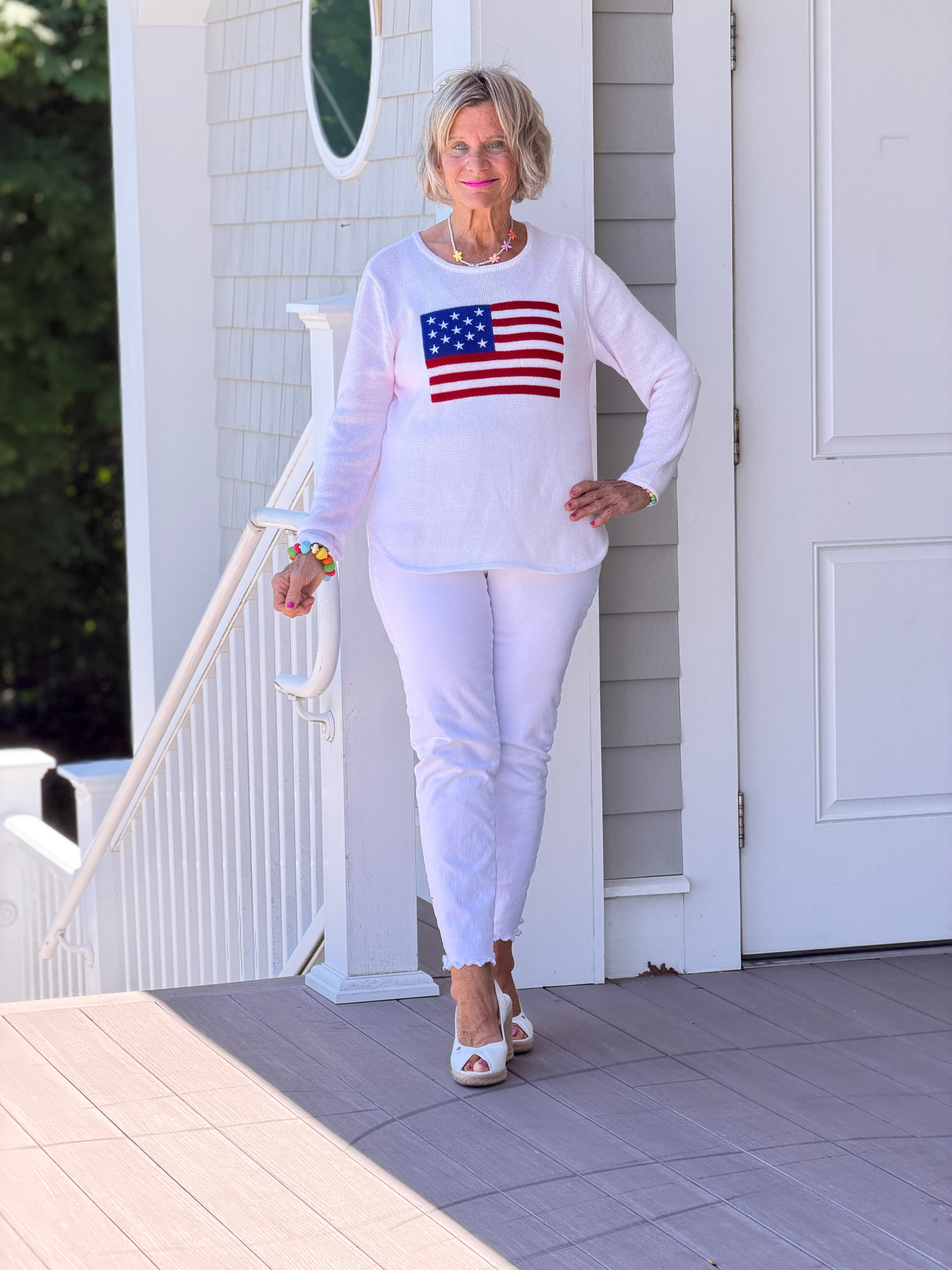 LULUB DOCKSIDE WHITE STAR FLAG SWEATER