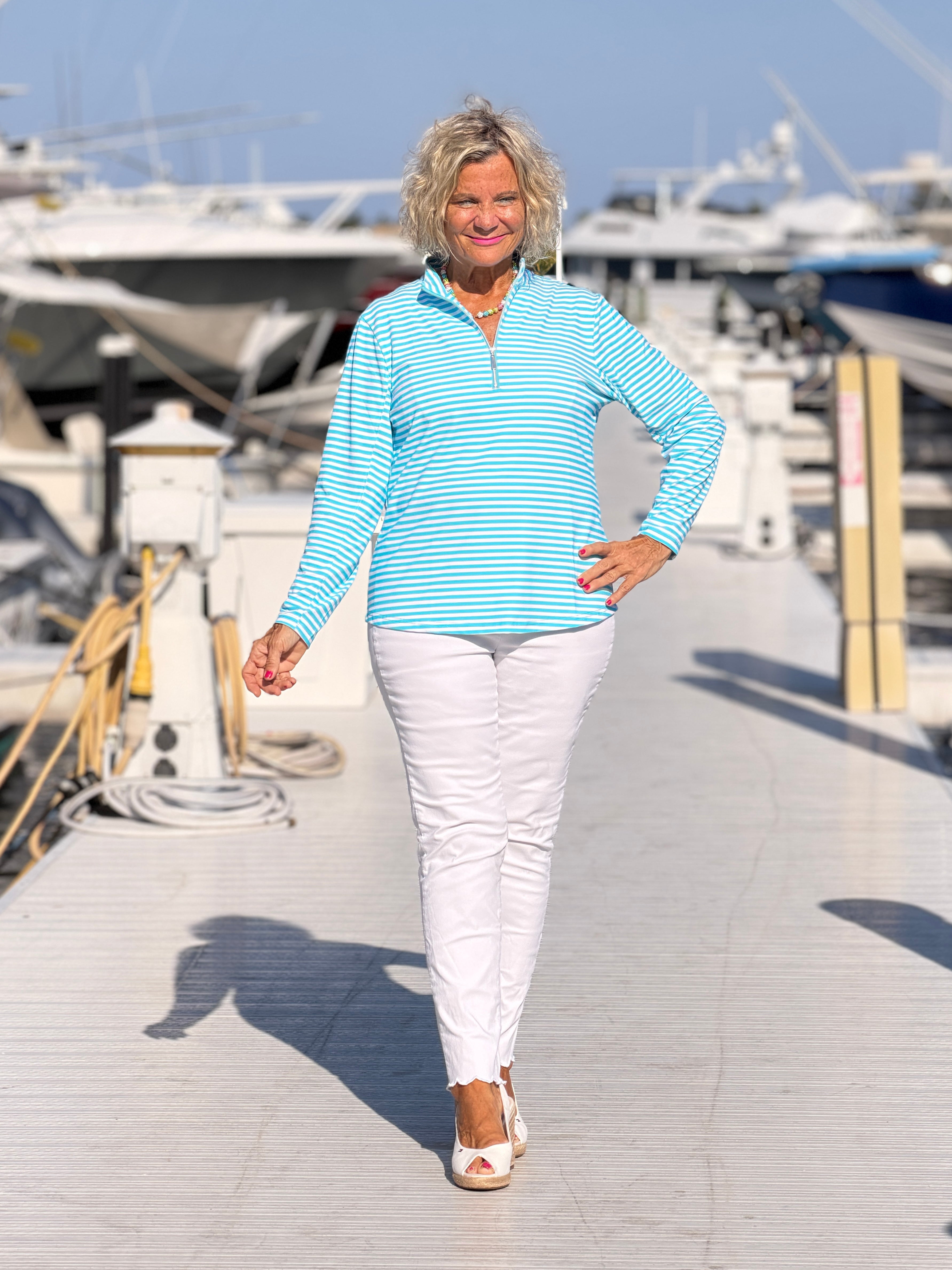 OCEAN BLUE HALF ZIPPER TOP