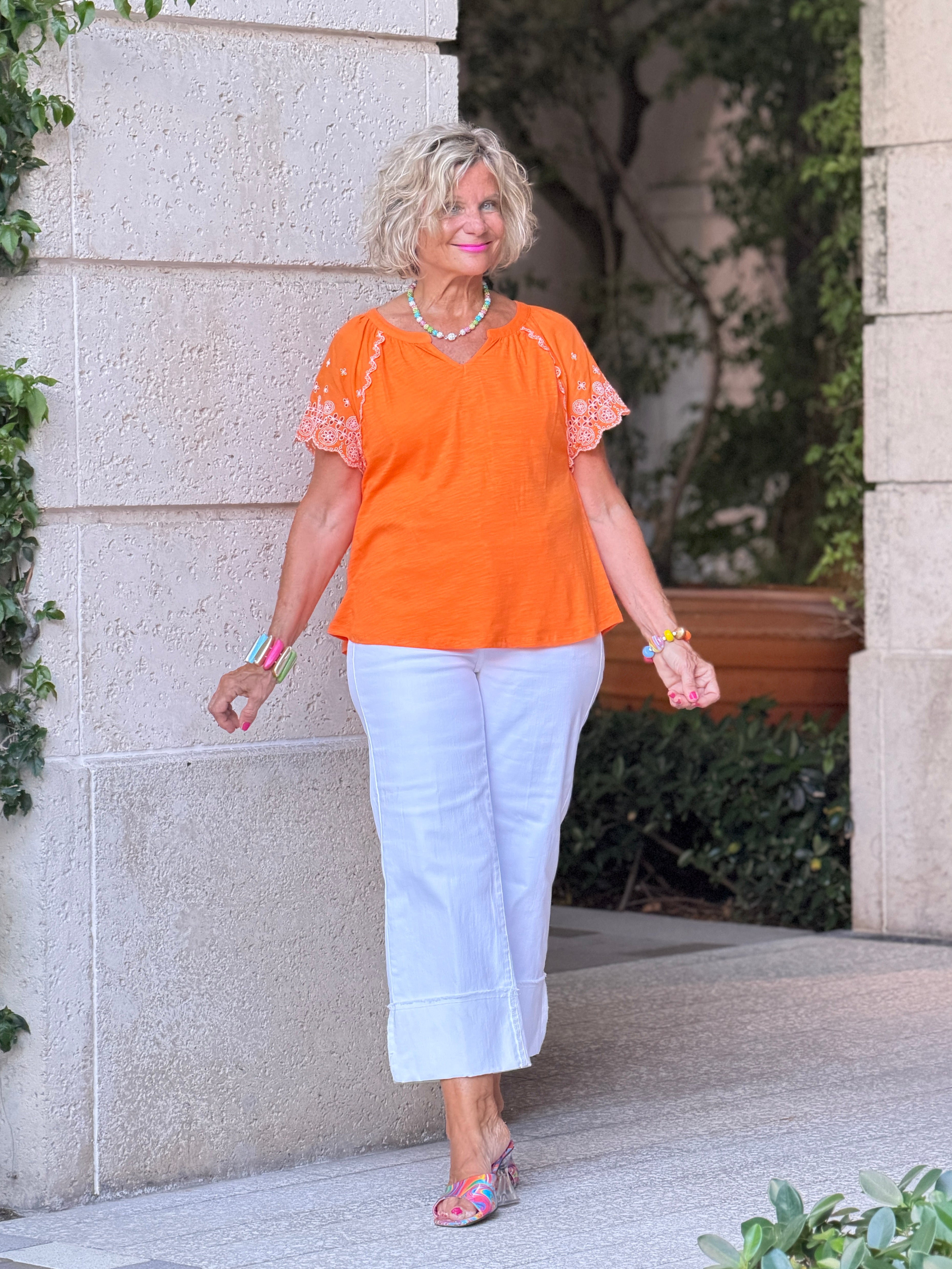 ORANGE FLORAL EMBOIDERY TOP