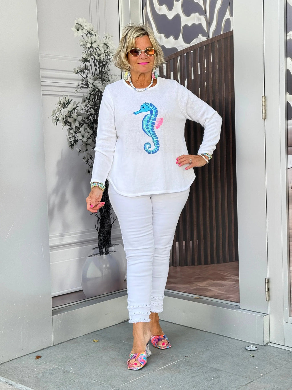 LULU-B WHITE SEAHORSE SWEATER