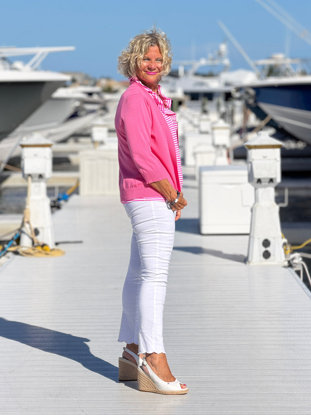 MARINA PINK STRIPE RUFFLE TOP