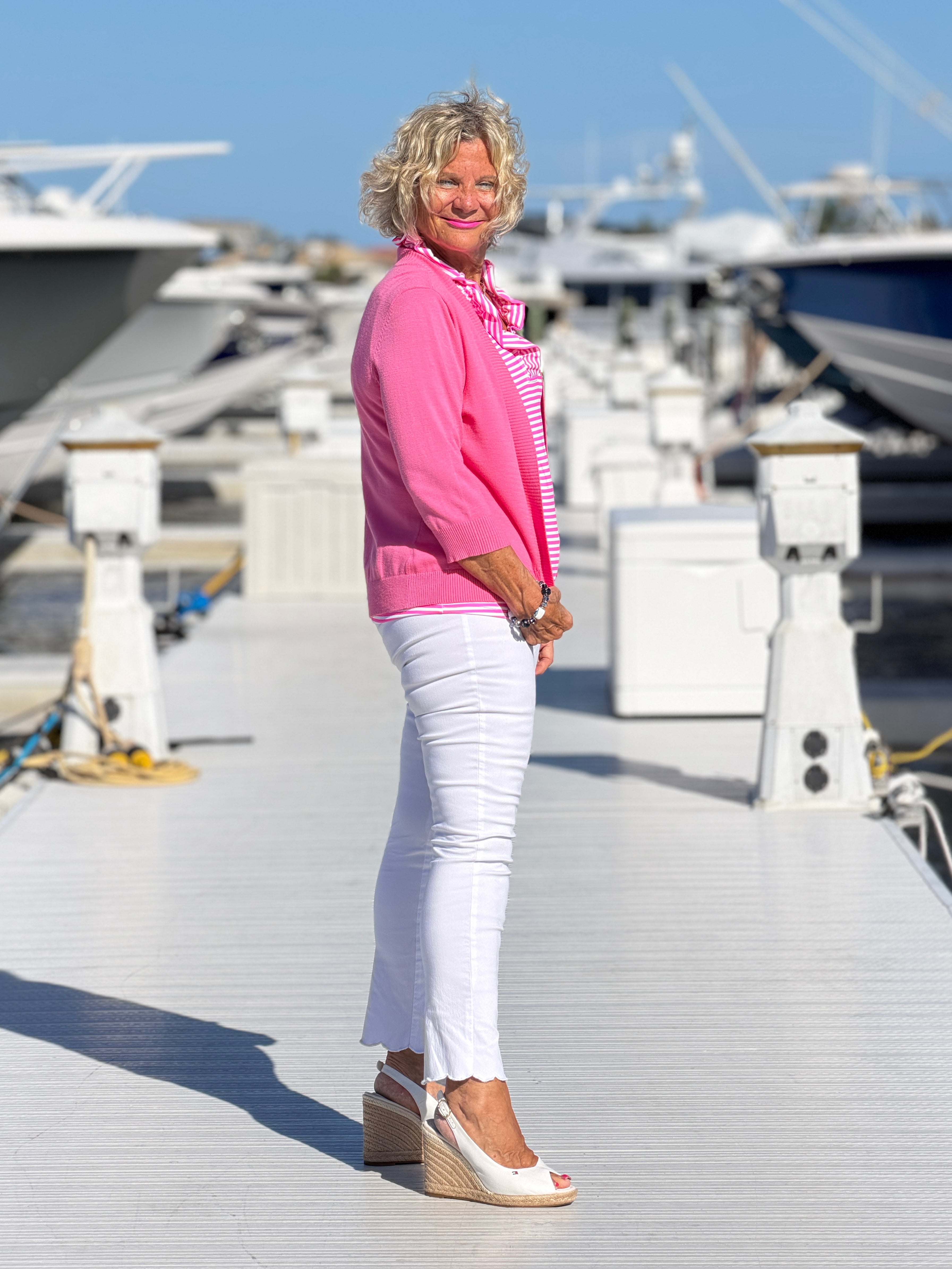 MARINA PINK STRIPE RUFFLE TOP