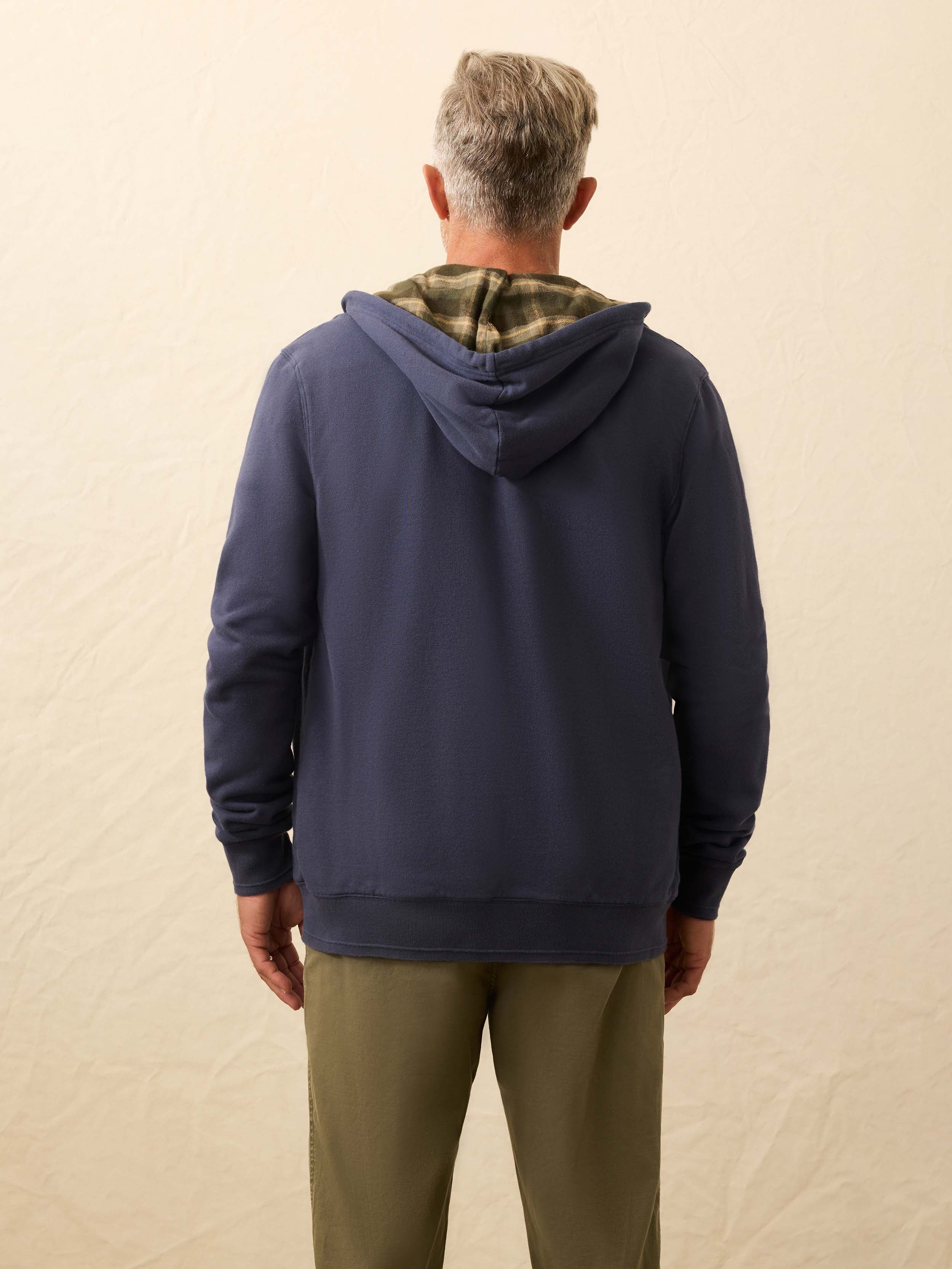 Flannel Lined Full Zip Hoodie - Dark Ocean