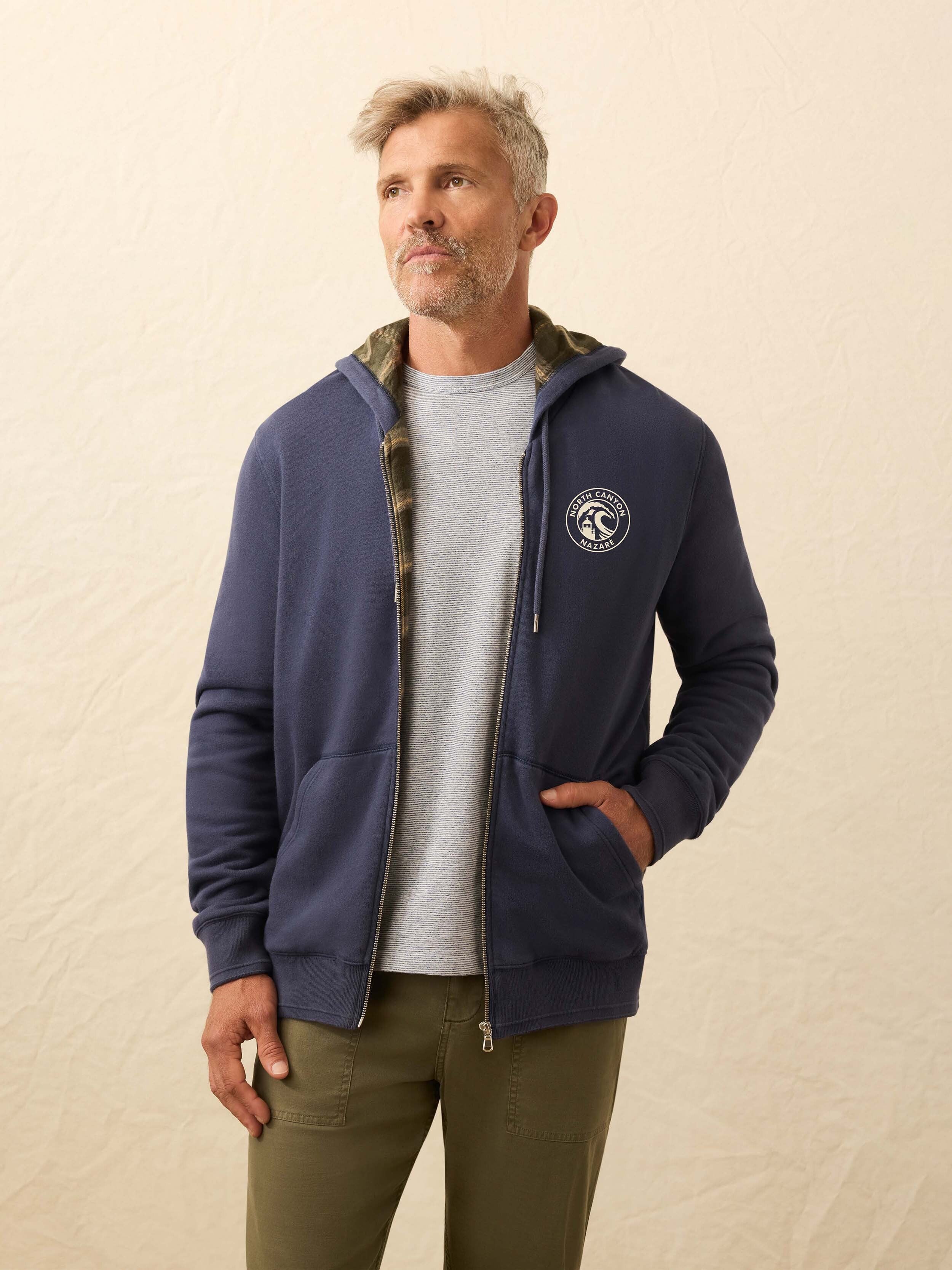 Flannel Lined Full Zip Hoodie - Dark Ocean
