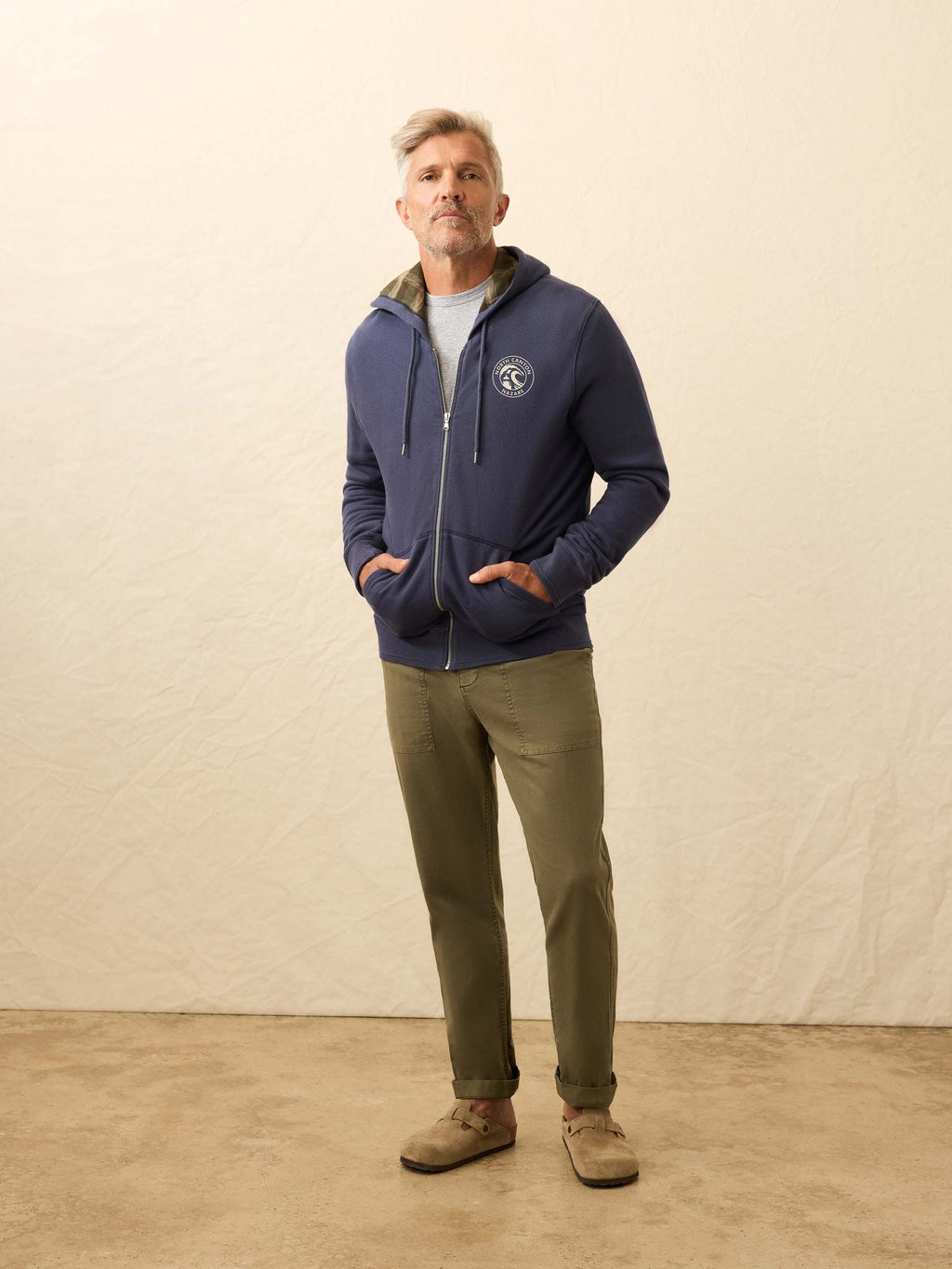 Flannel Lined Full Zip Hoodie - Dark Ocean