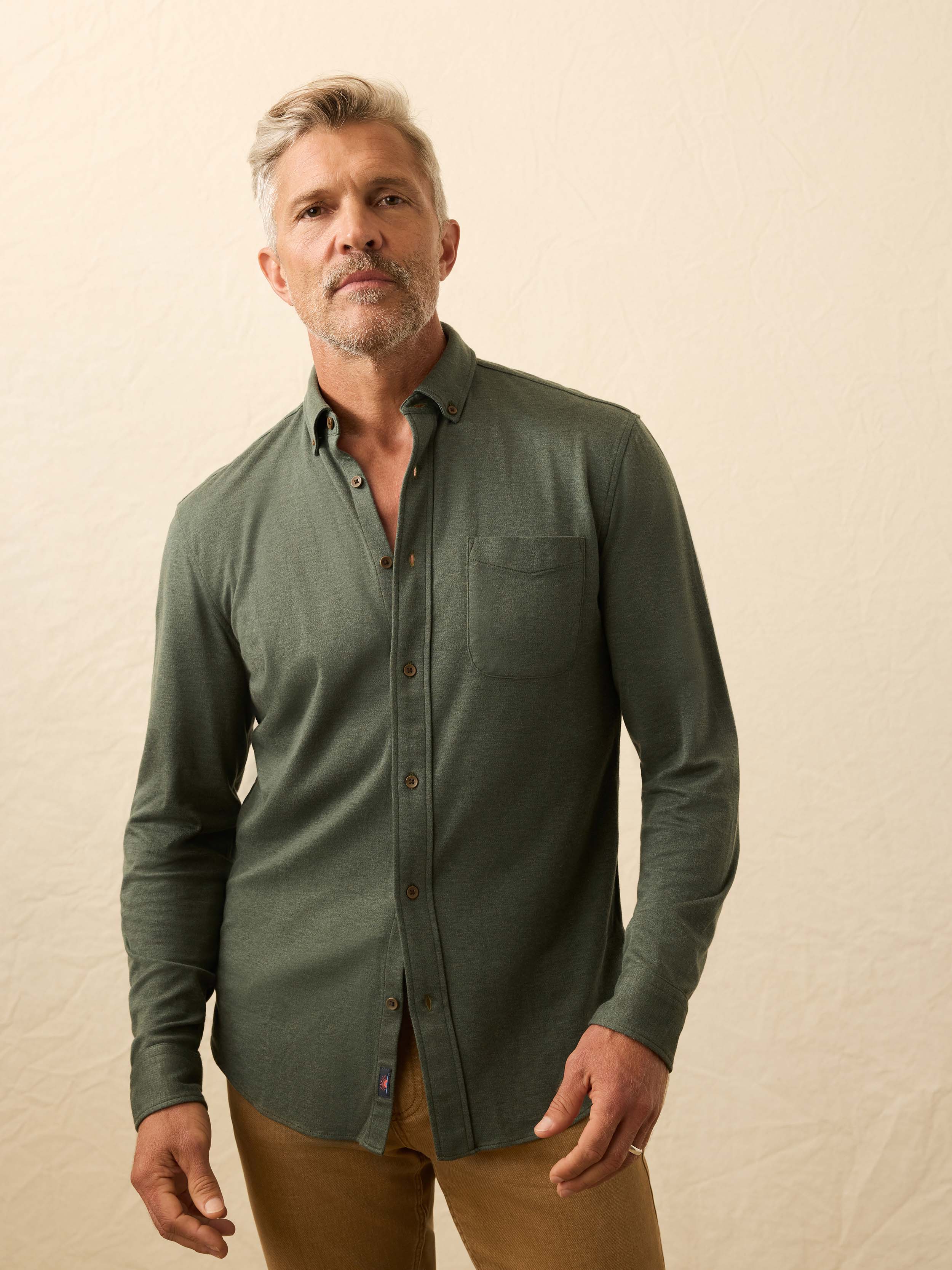 Coastline Knit Shirt - Forest Heather Twill