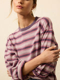 Sunwashed Long-Sleeve Retro Tee - Plum Berry Stripe
