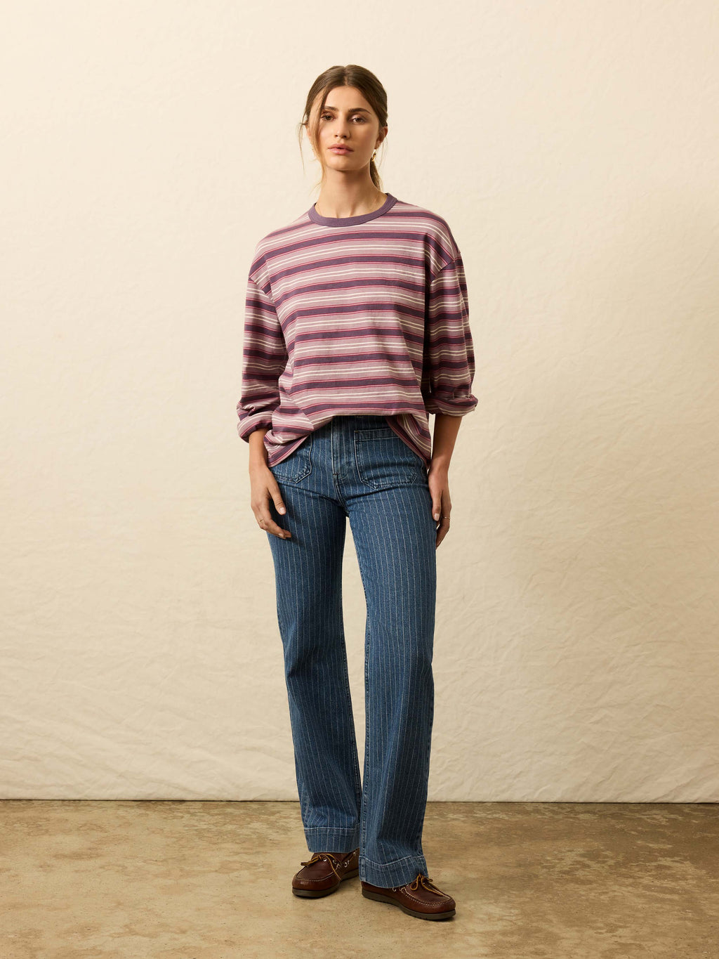 Sunwashed Long-Sleeve Retro Tee - Plum Berry Stripe