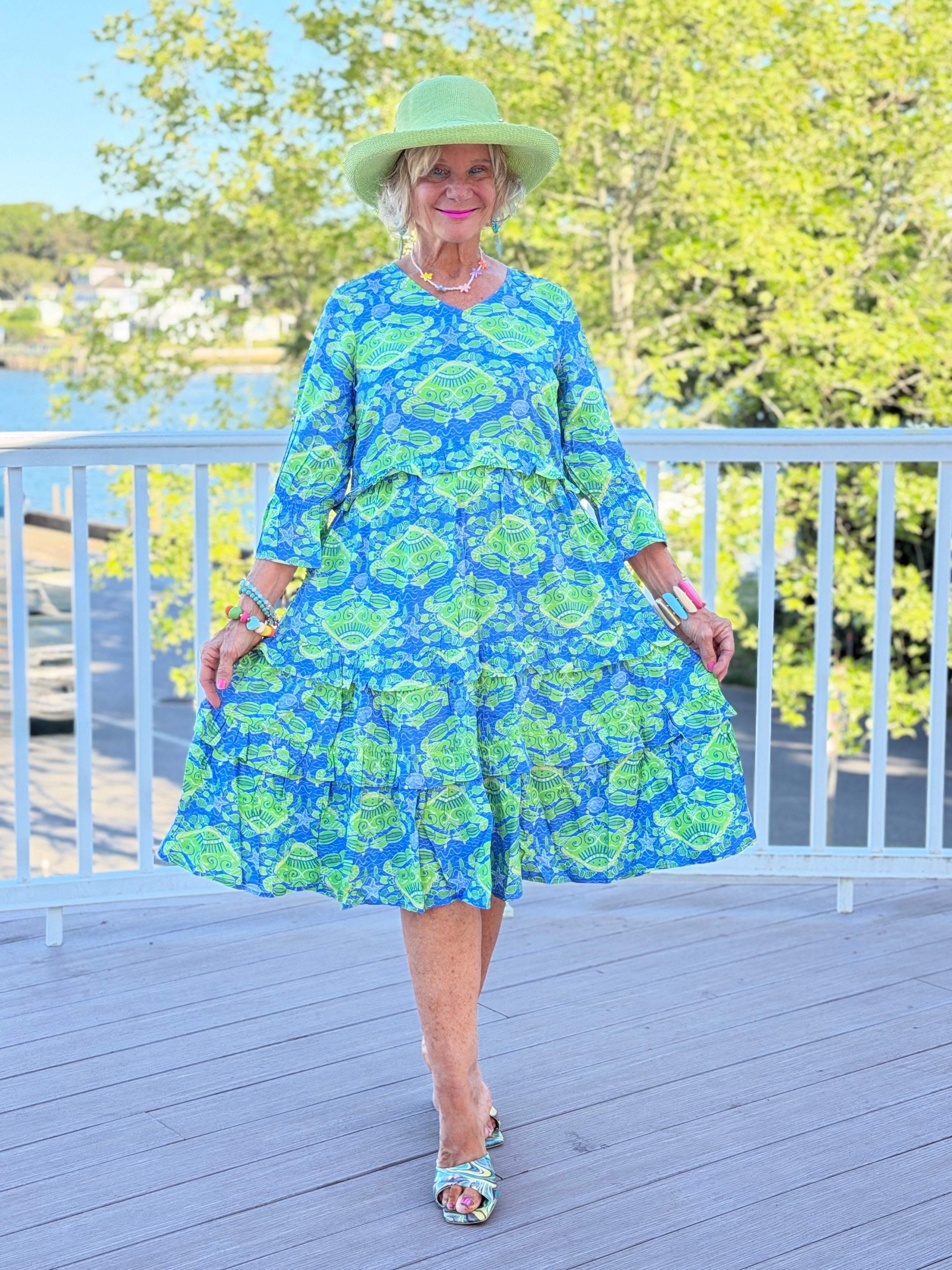 SEAG GLASS TREASURE V Neck RUFFLE DRESS