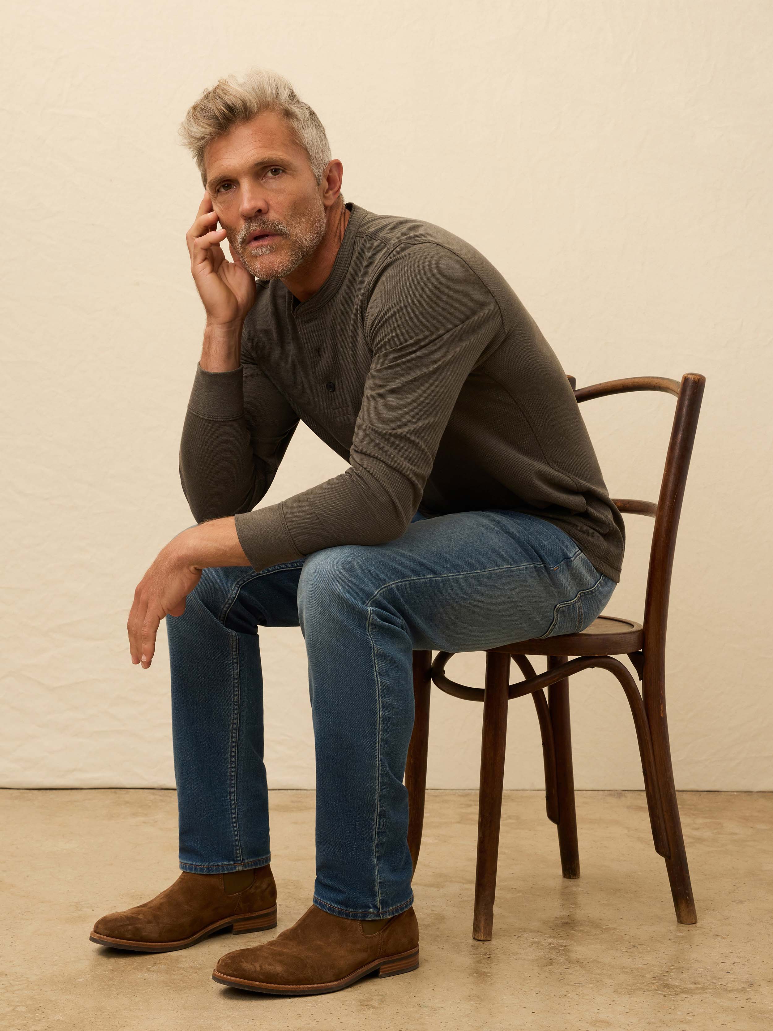 Long-Sleeve Waffle Henley - Night Rock