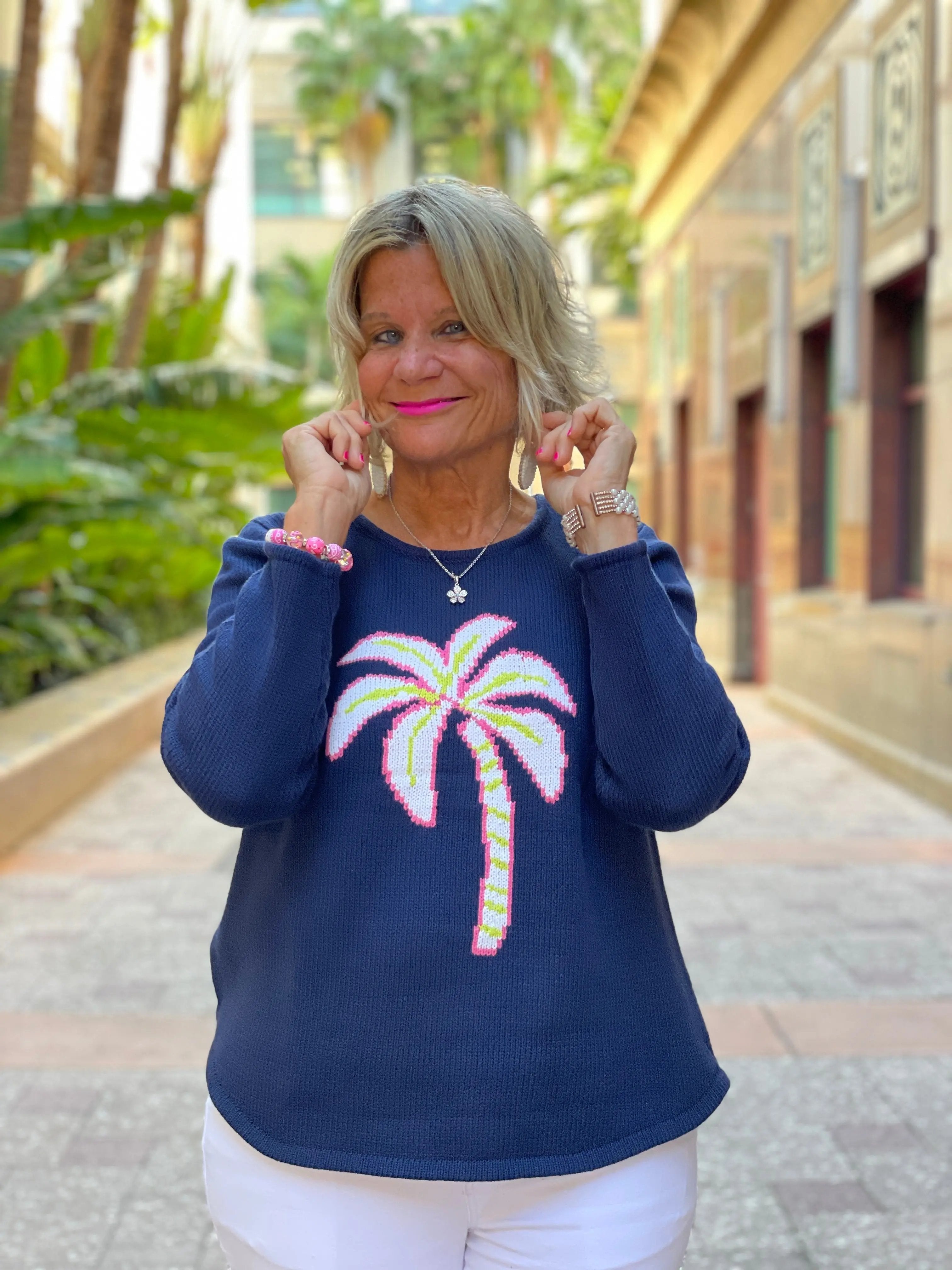 NAVY PALM TREE SWEATER