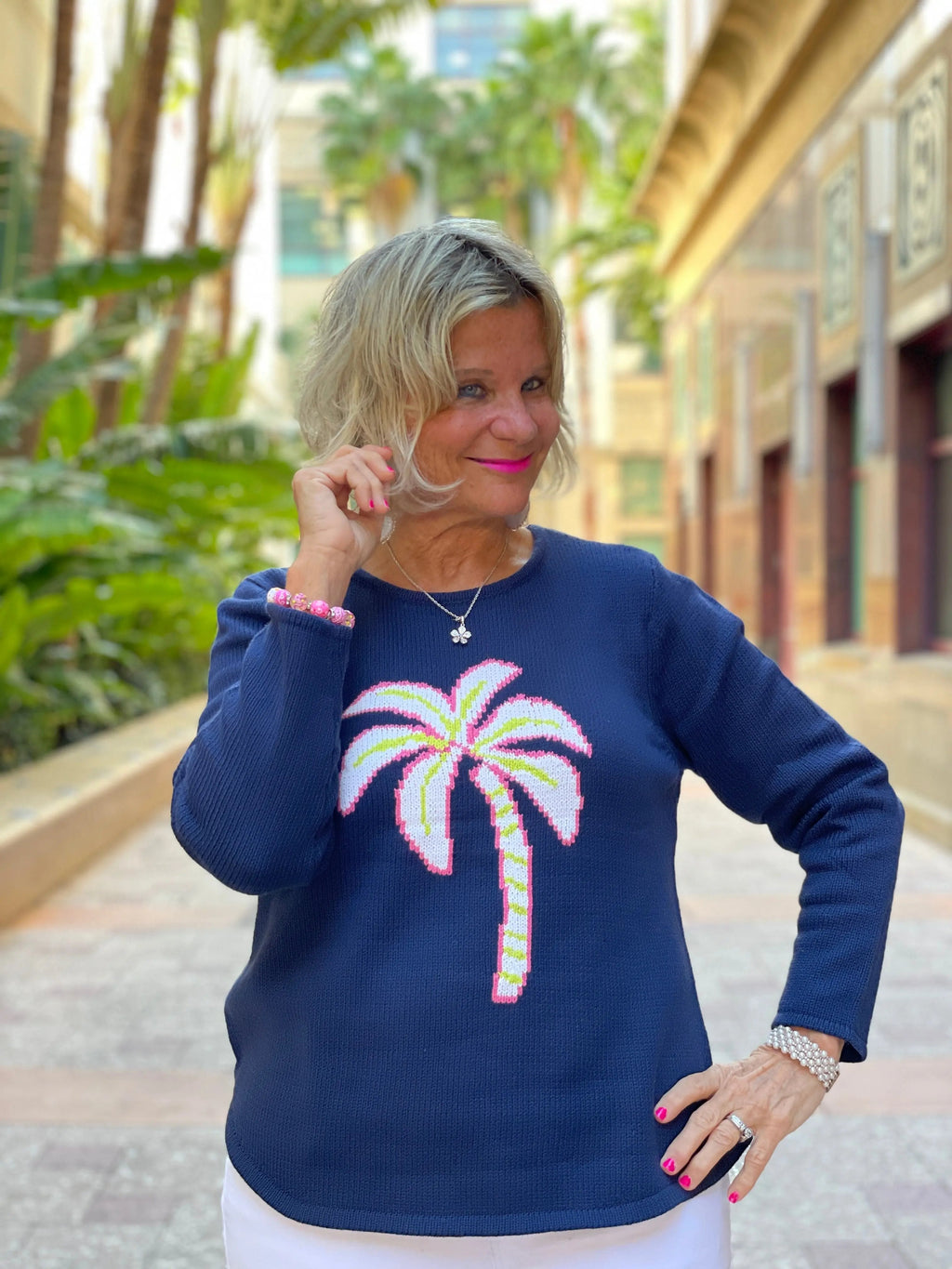NAVY PALM TREE SWEATER