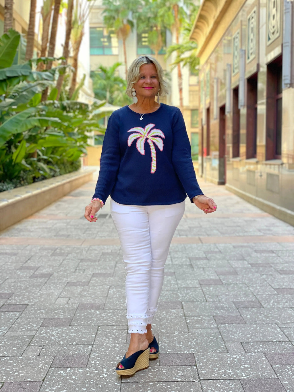 NAVY PALM TREE SWEATER