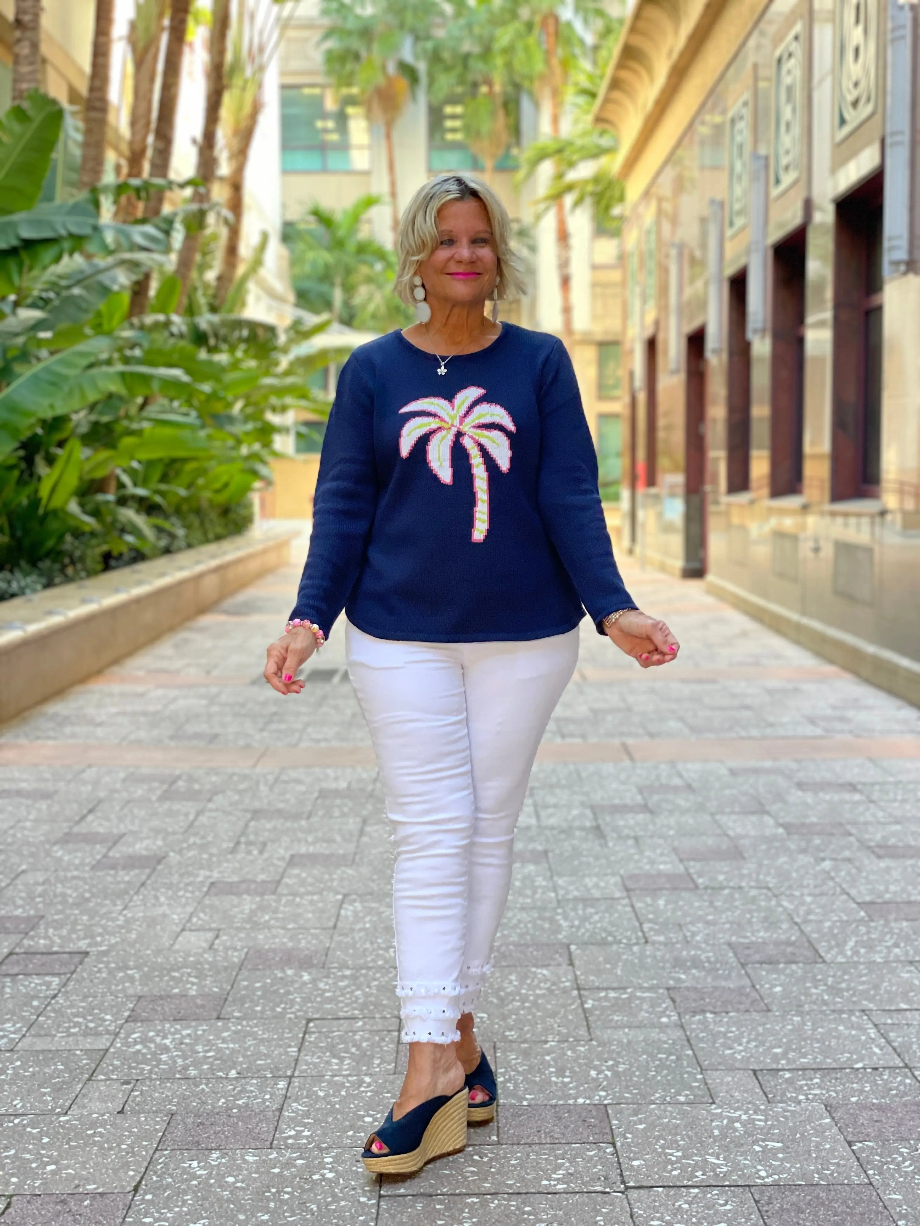 NAVY PALM TREE SWEATER