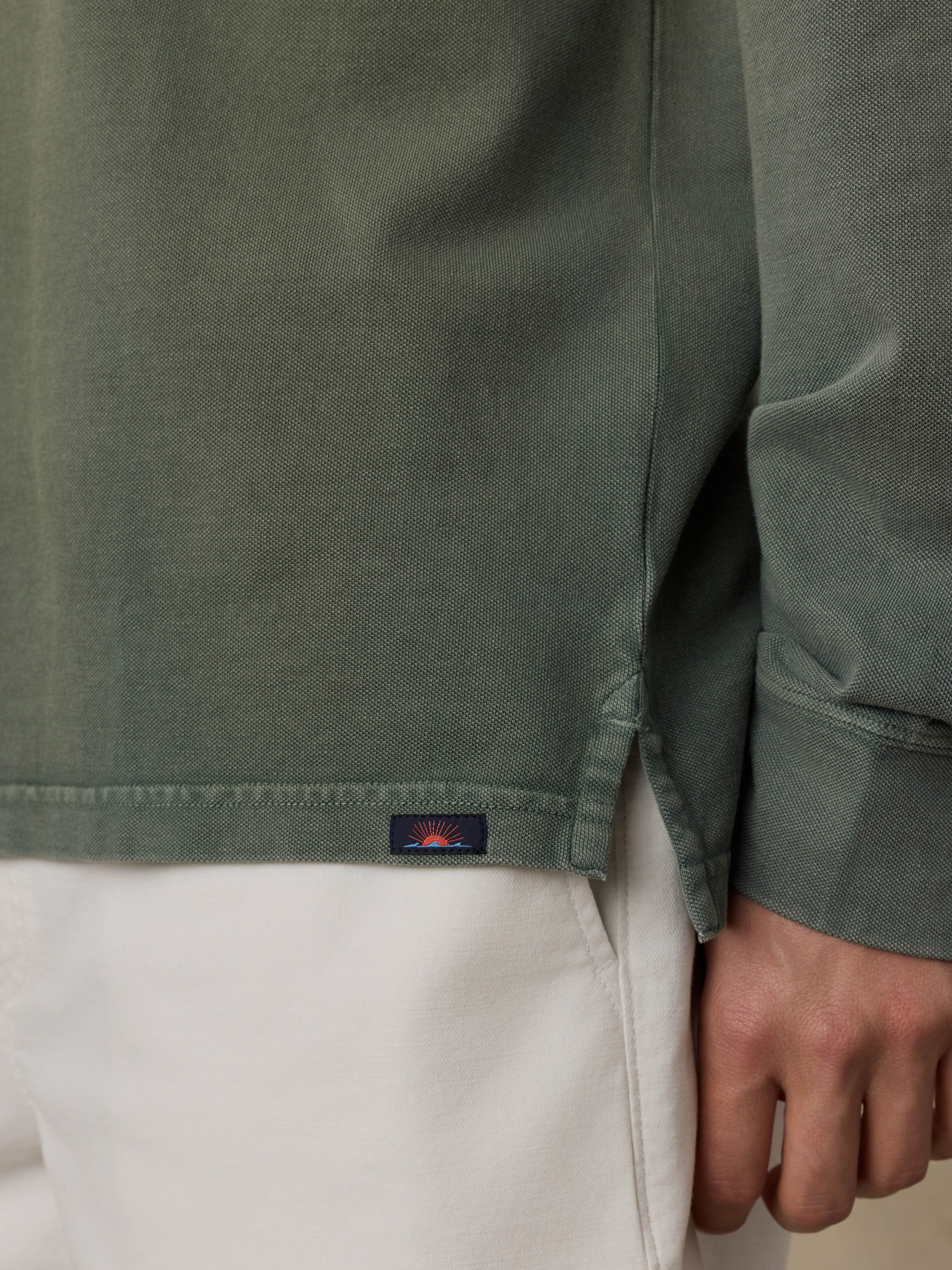 Long-Sleeve Sunwashed Pique Polo - Ridge Olive