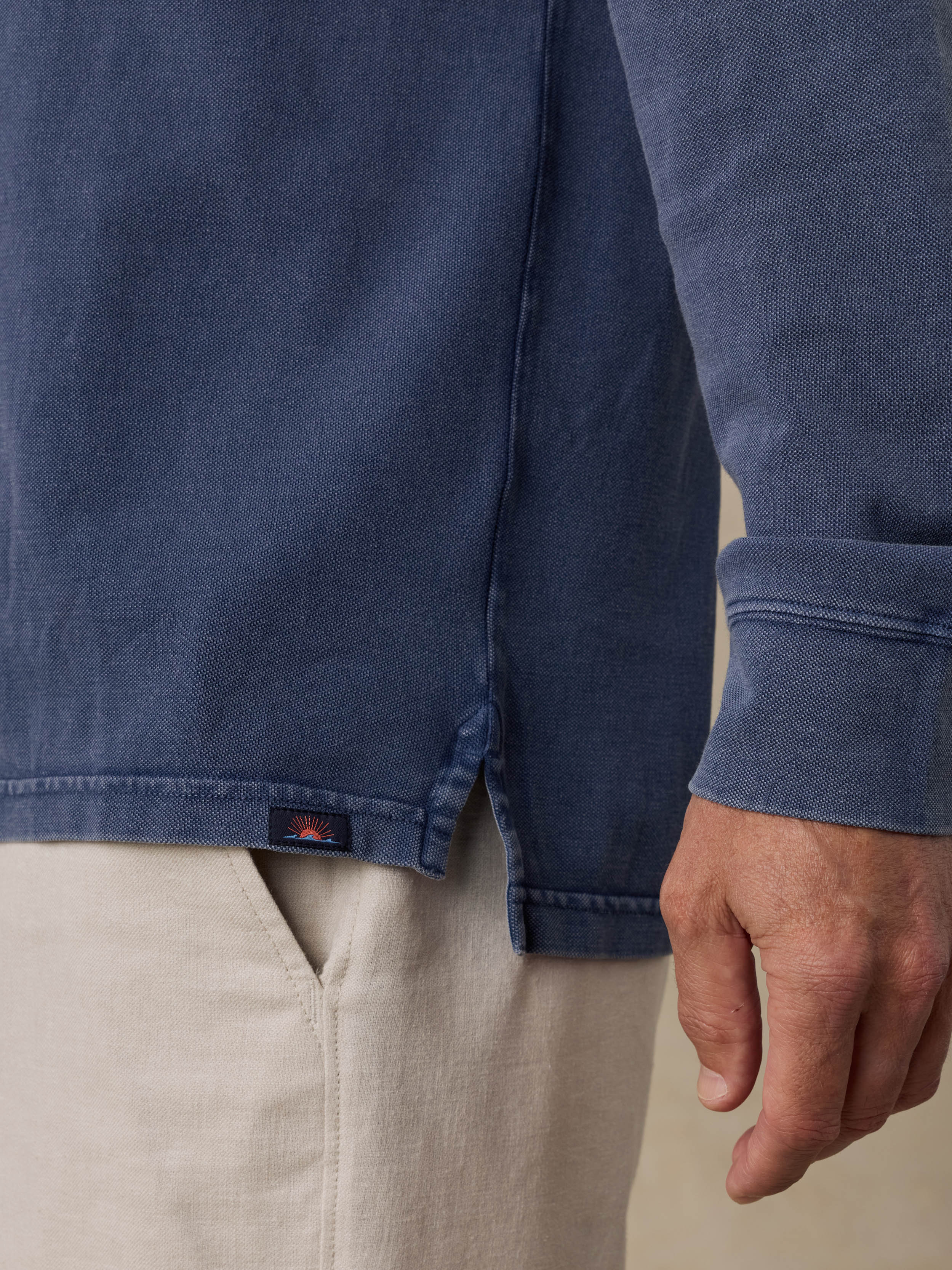 Long-Sleeve Sunwashed Pique Polo - Dusk