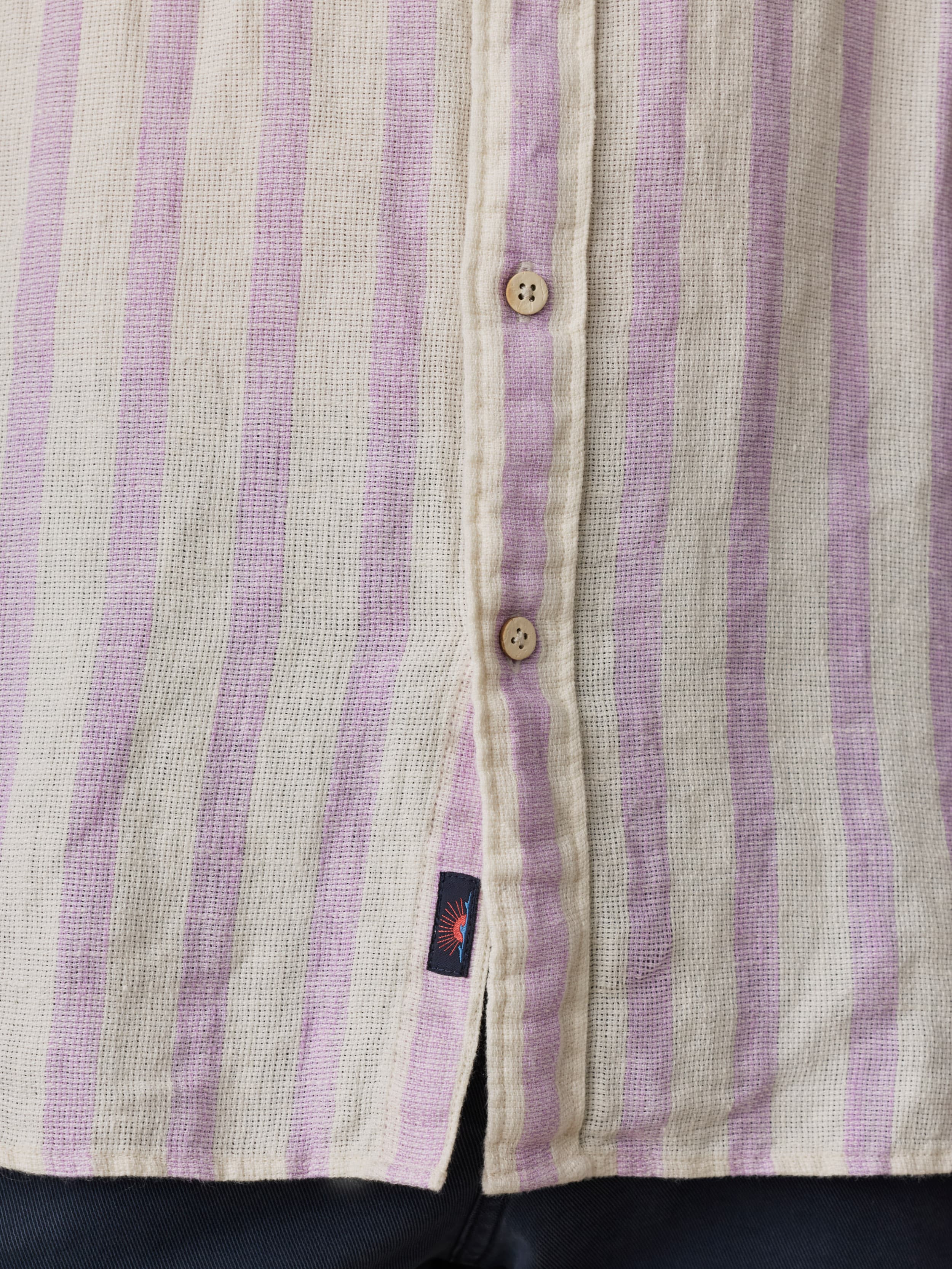 Short-Sleeve Palma Linen Shirt - Lilac Shell Stripe