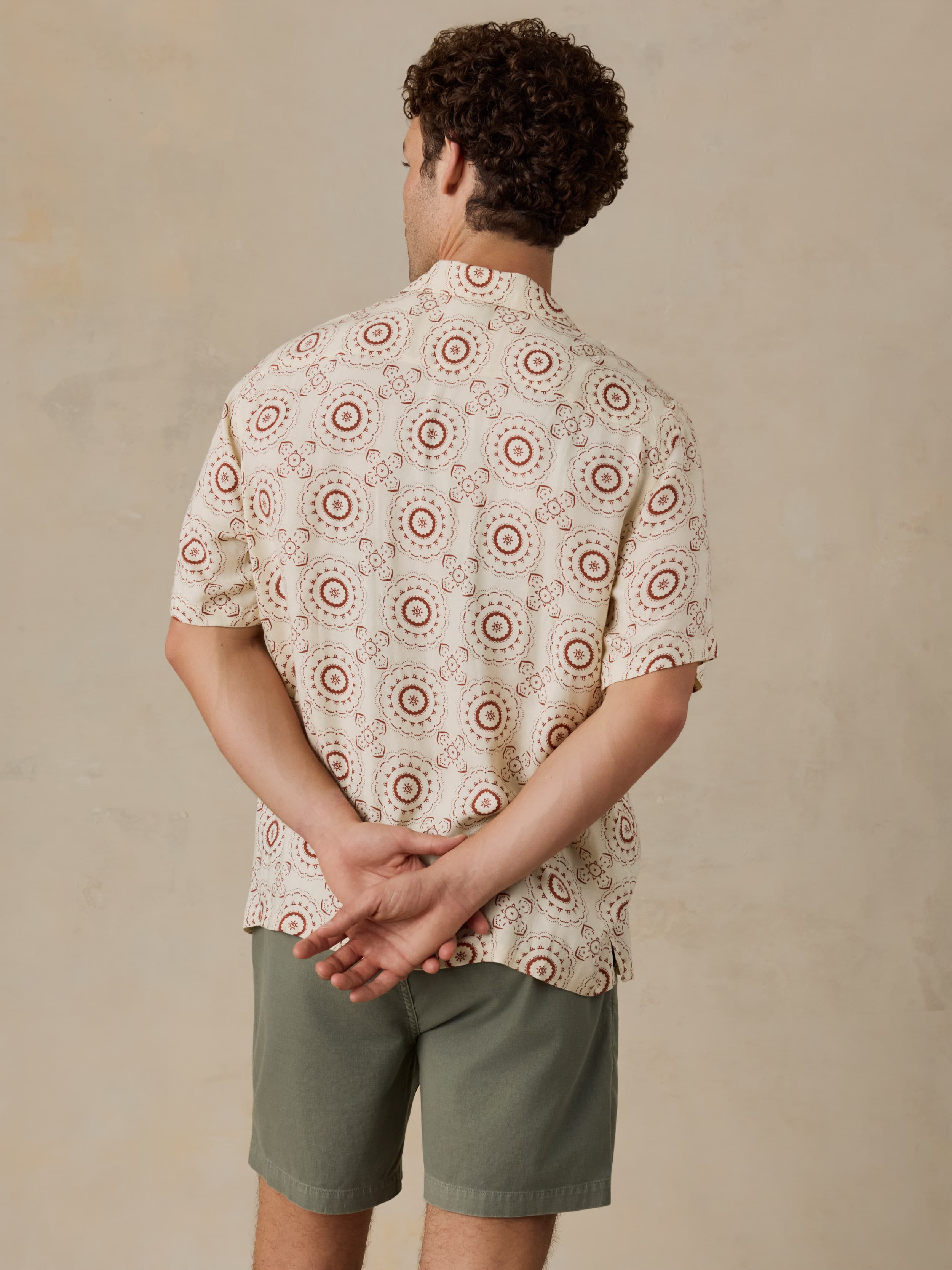 Short-Sleeve Bali Camp Shirt - Cream Sunburst Bloom