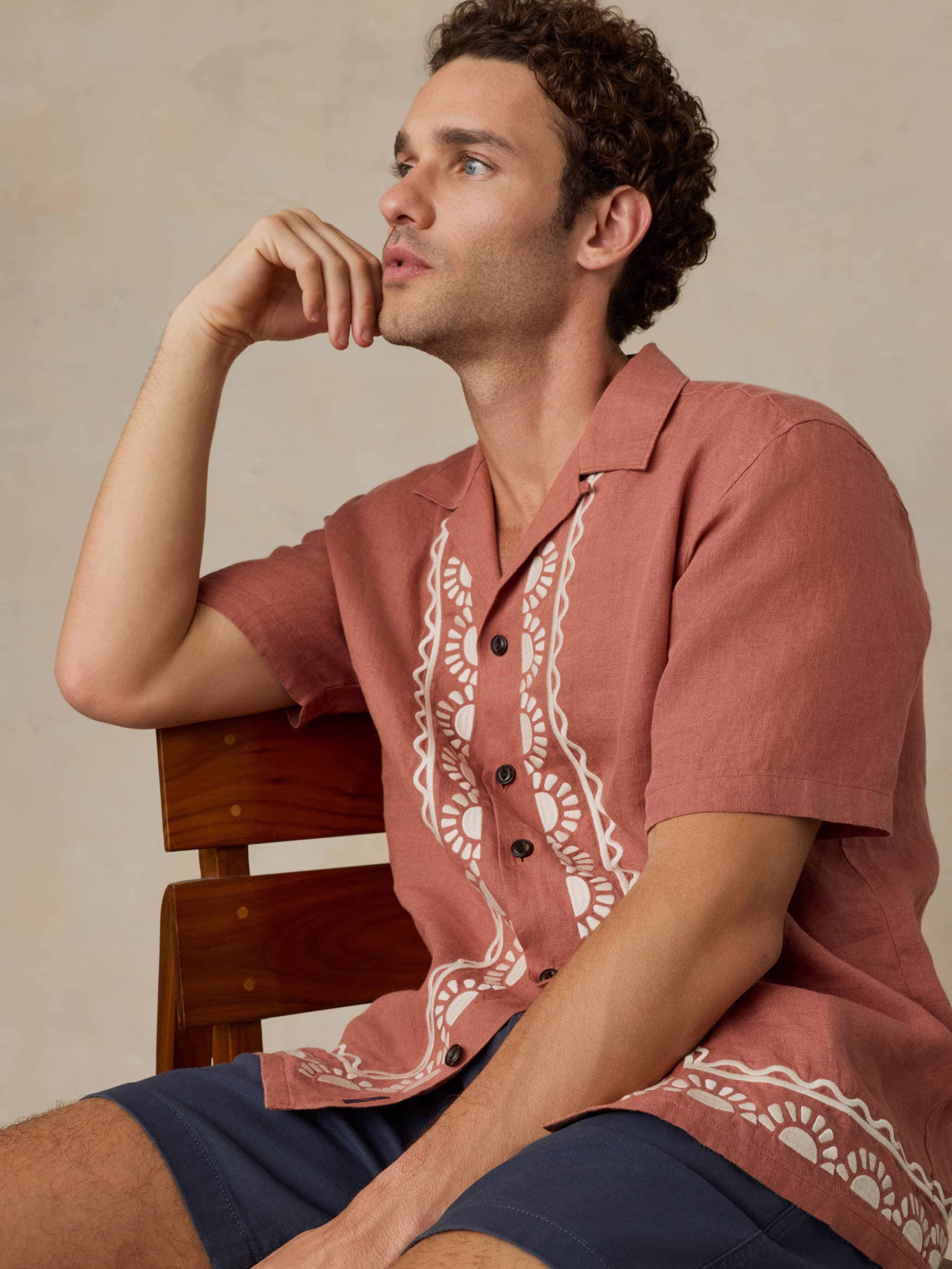Short-Sleeve Embroidered Shirt - Dusty Sienna