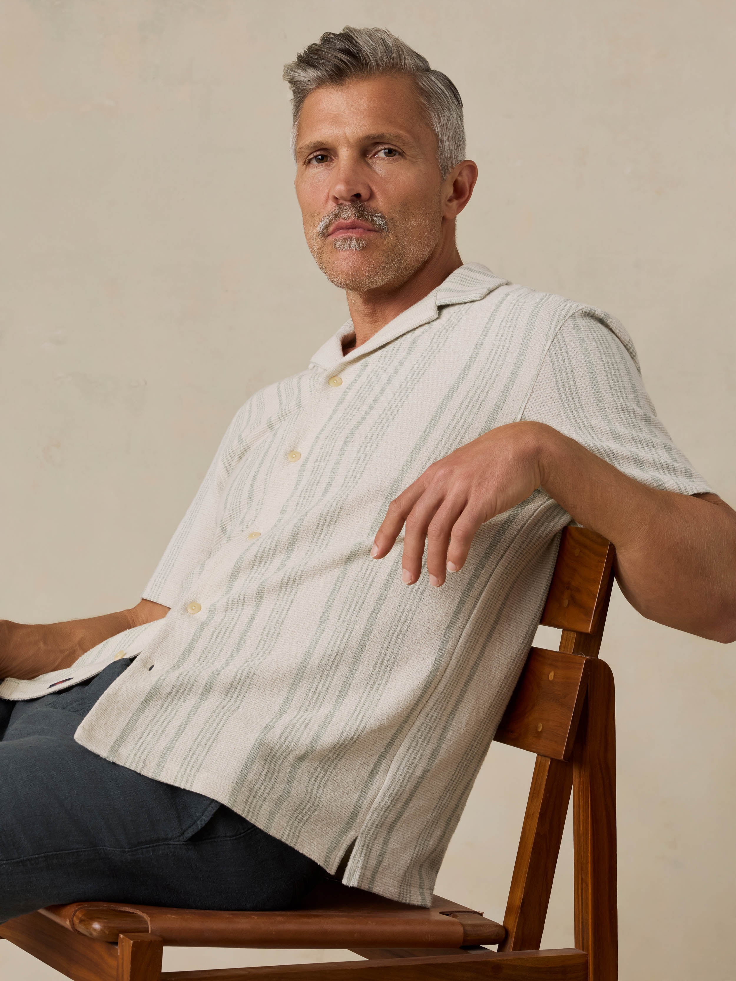 Short-Sleeve Oasis Camp Shirt - Sage Beach Stripe