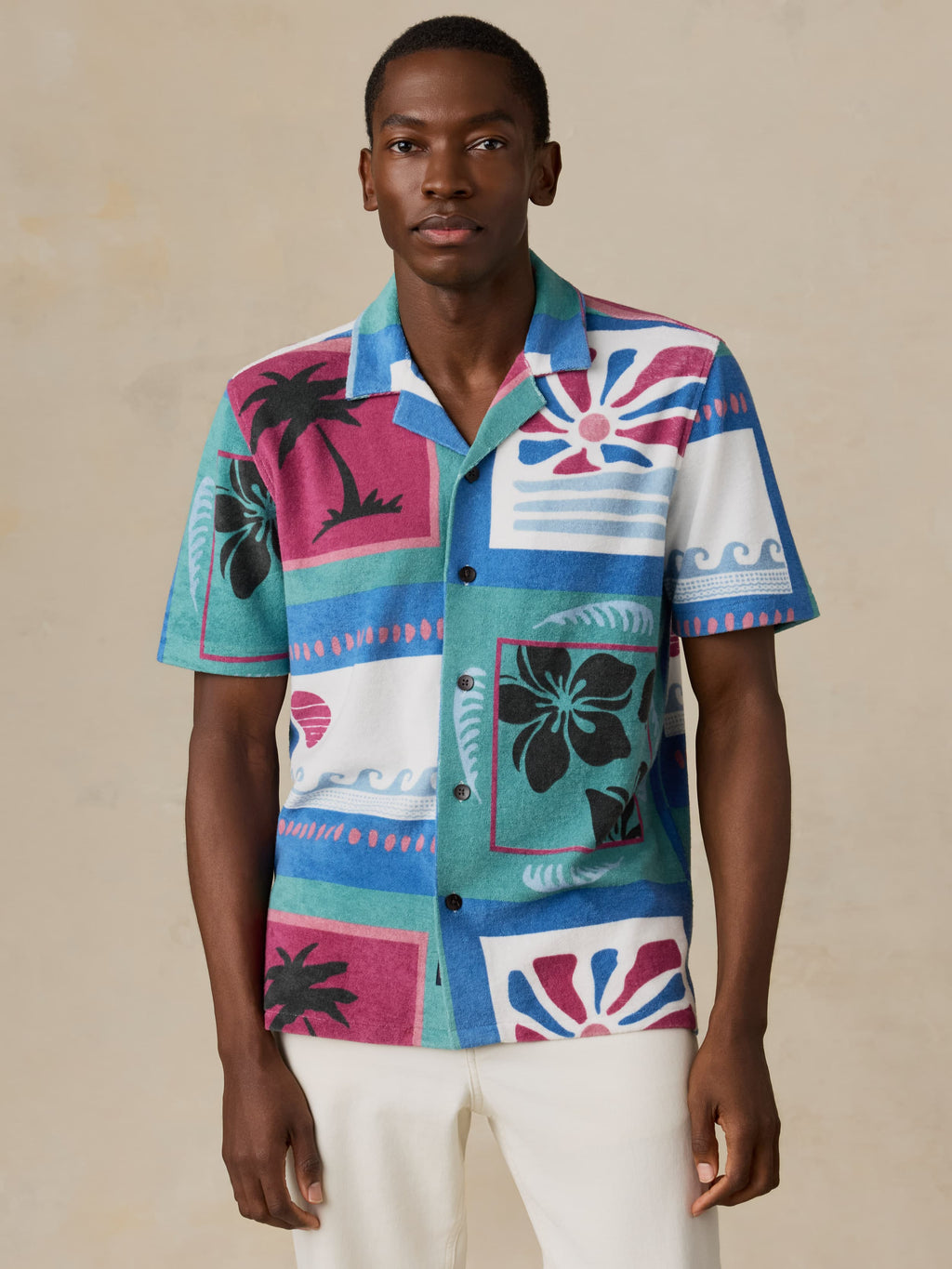 Short-Sleeve Cabana Towel Terry Shirt - Summer Waves Tile