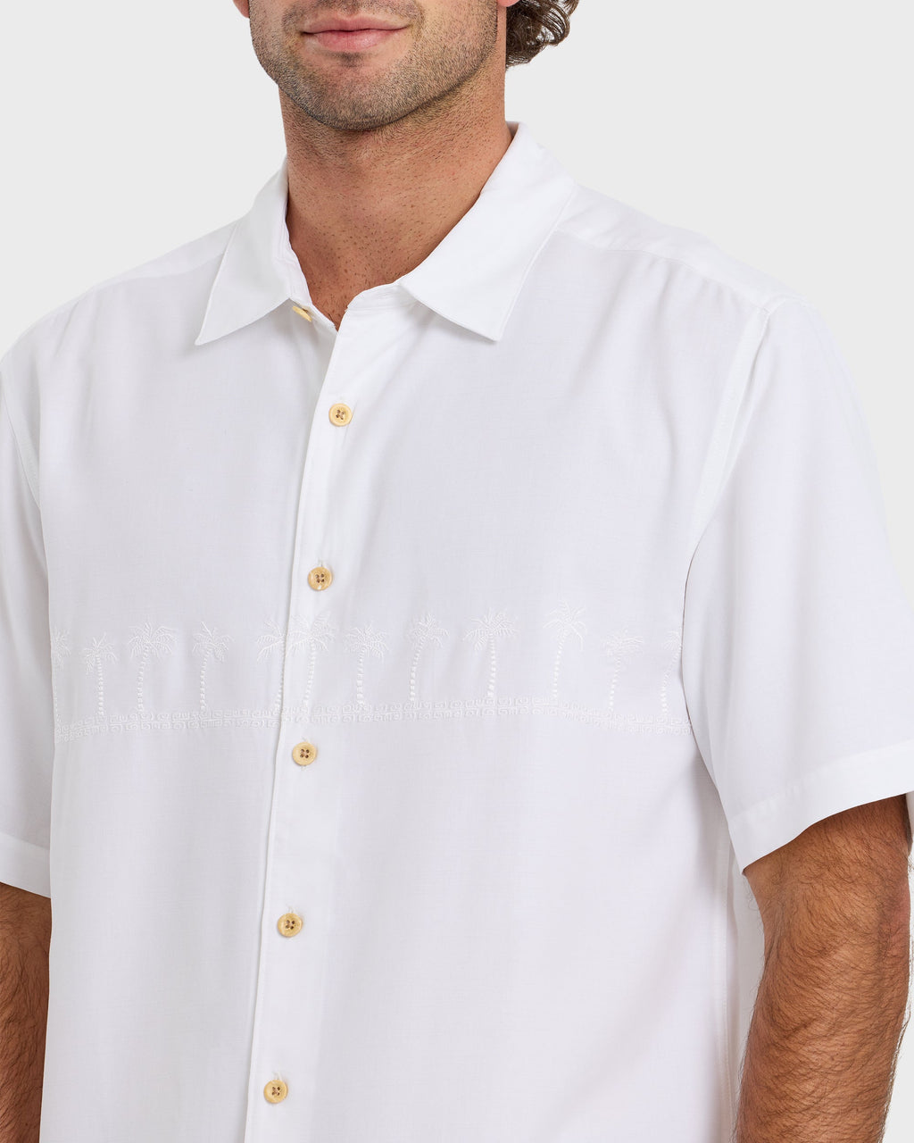 Tahiti Palms Men's Short Sleeve Woven Shirt - White