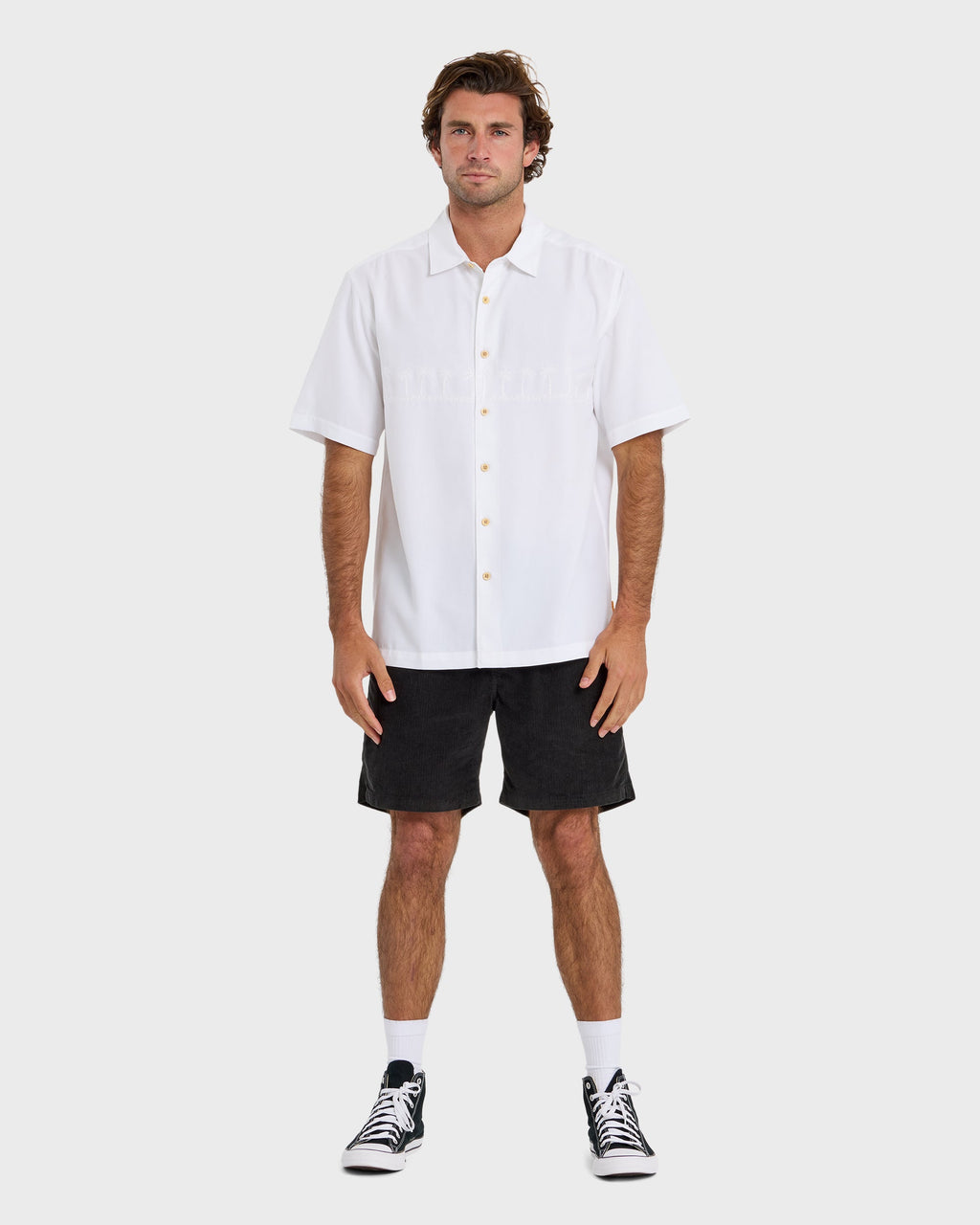 Tahiti Palms Men's Short Sleeve Woven Shirt - White