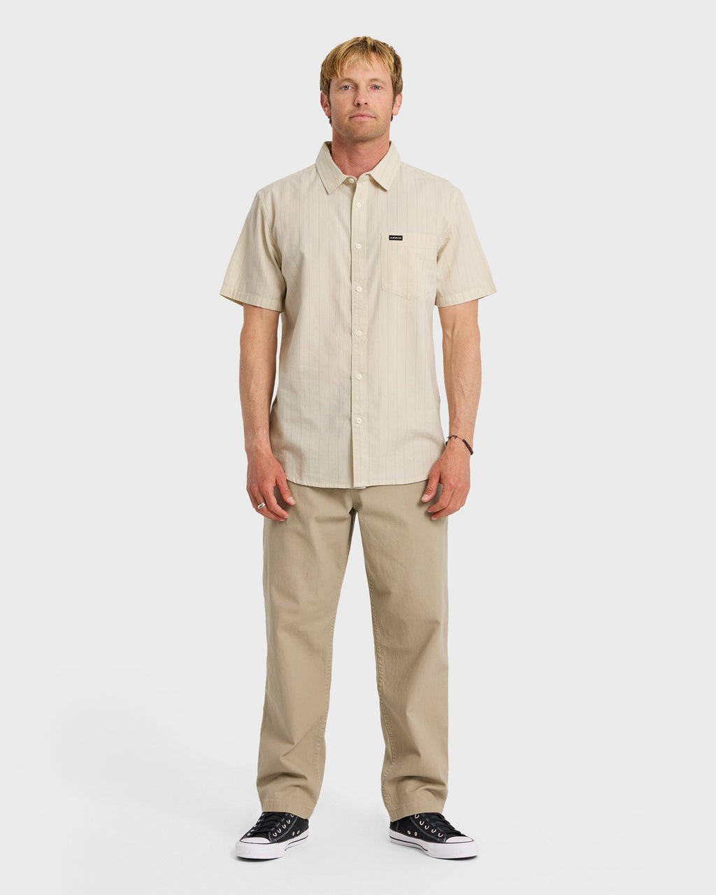 Dobby Stripe Classic Short Sleeve Shirt - Bone White