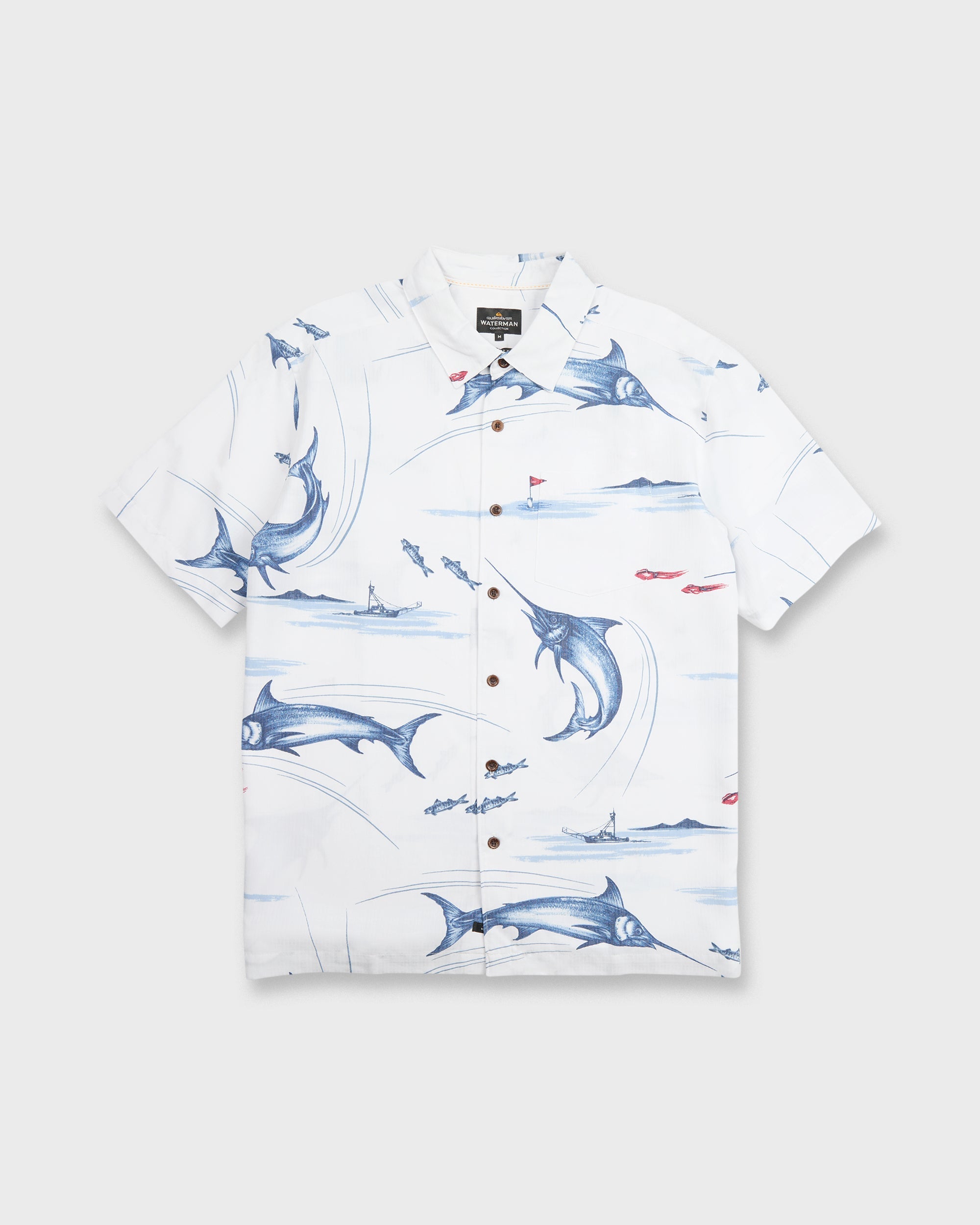 Waterman Fish On Short Sleeve Woven Shirt - White