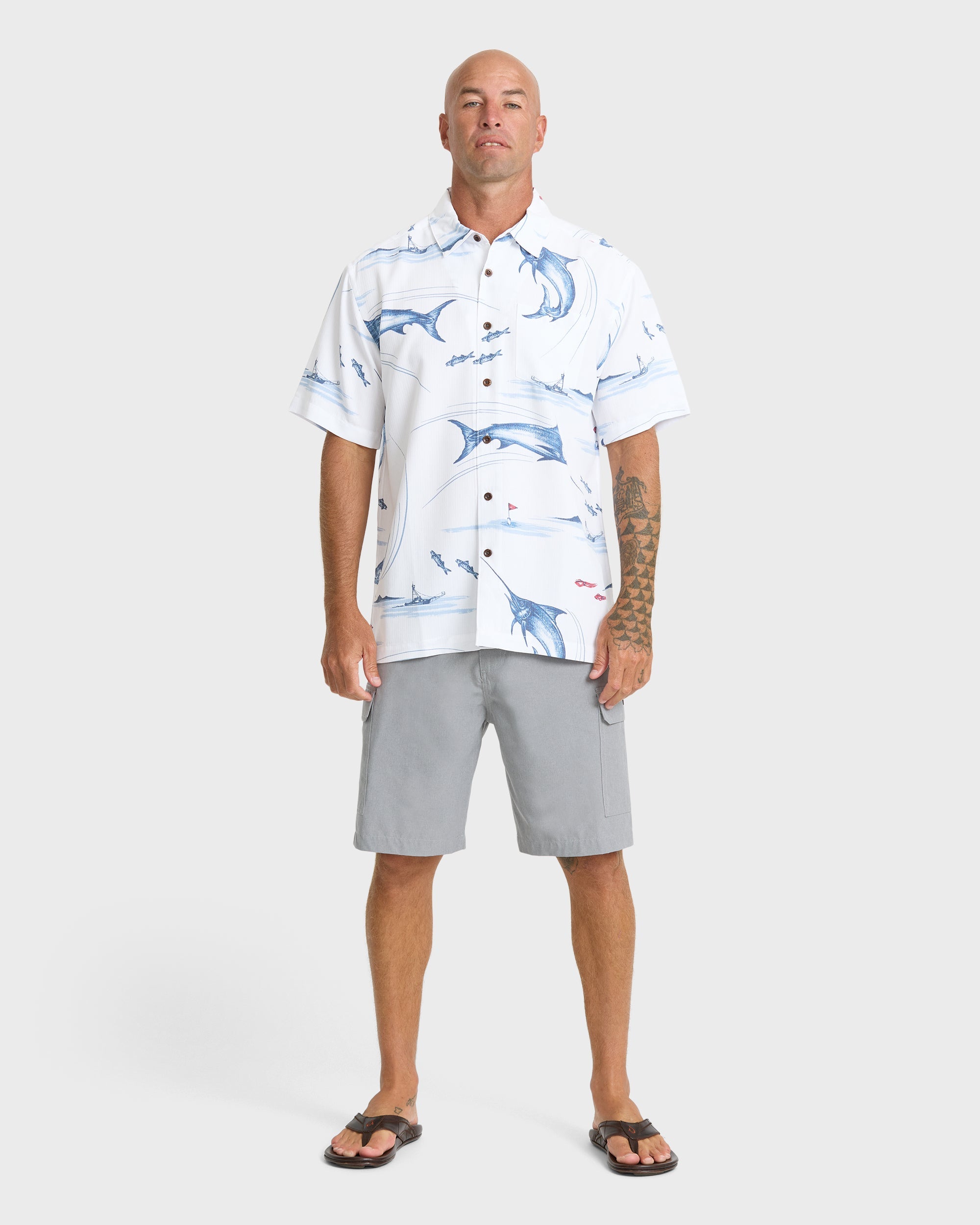 Waterman Fish On Short Sleeve Woven Shirt - White