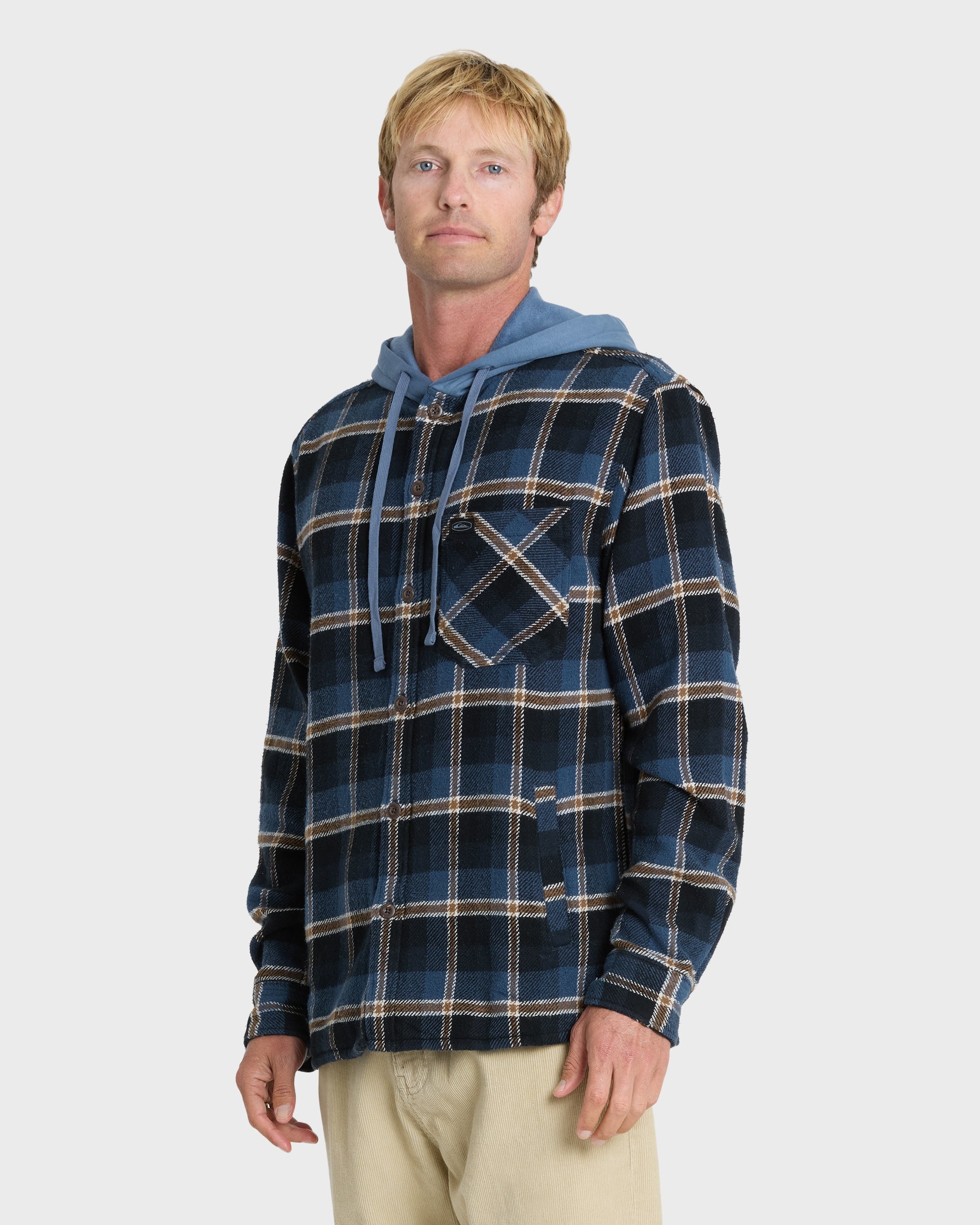 Saltwater Hooded Long Sleeve Flannel Shirt - Dark Denim