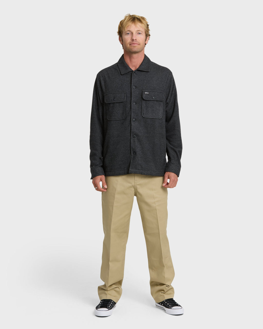 Flannel Long Sleeve Overshirt - Black Heather