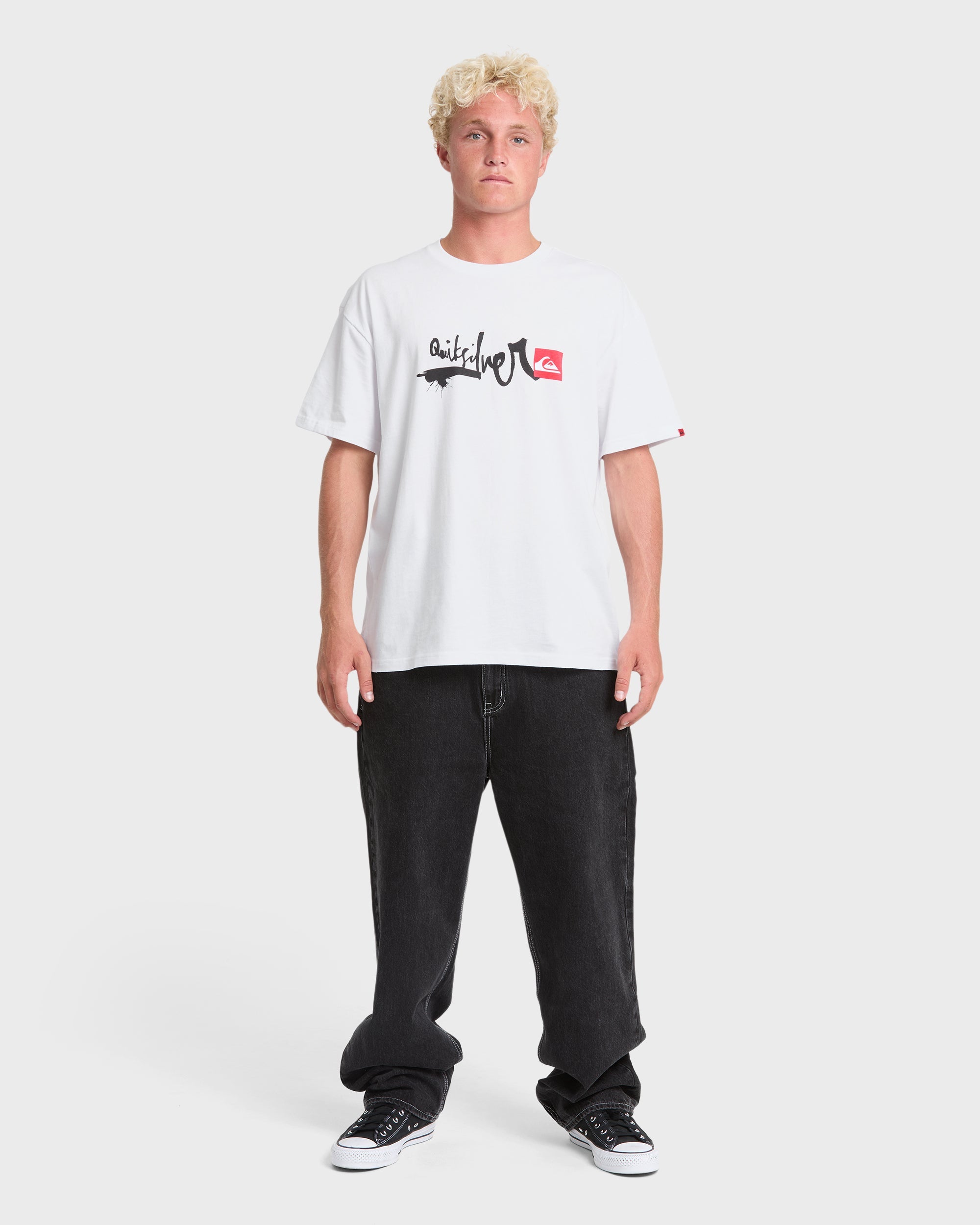 Young Guns Script Sticker Slap Short Sleeve Knit T-Shirt - White