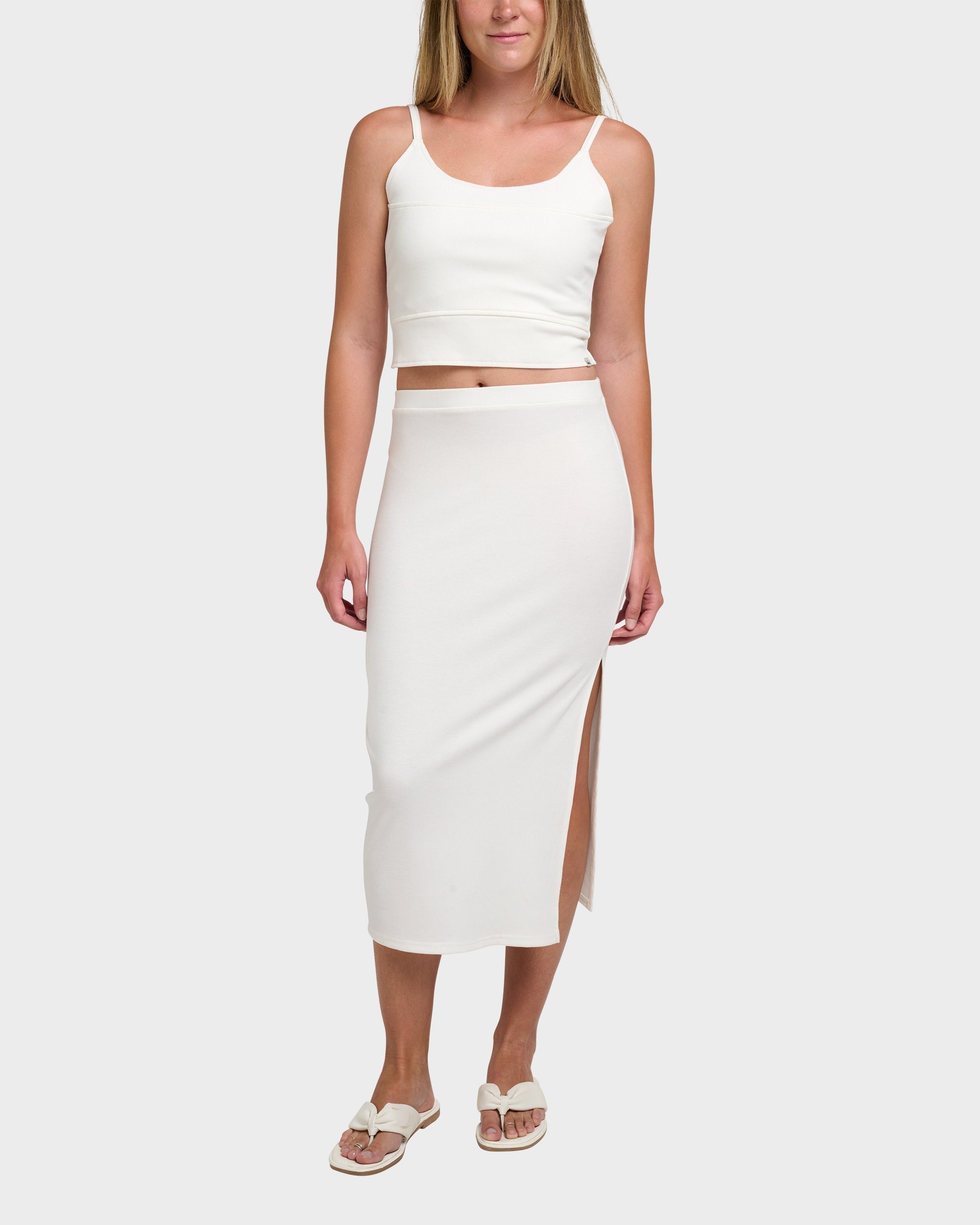 Cora Bay Solid Ribbed Midi Skirt