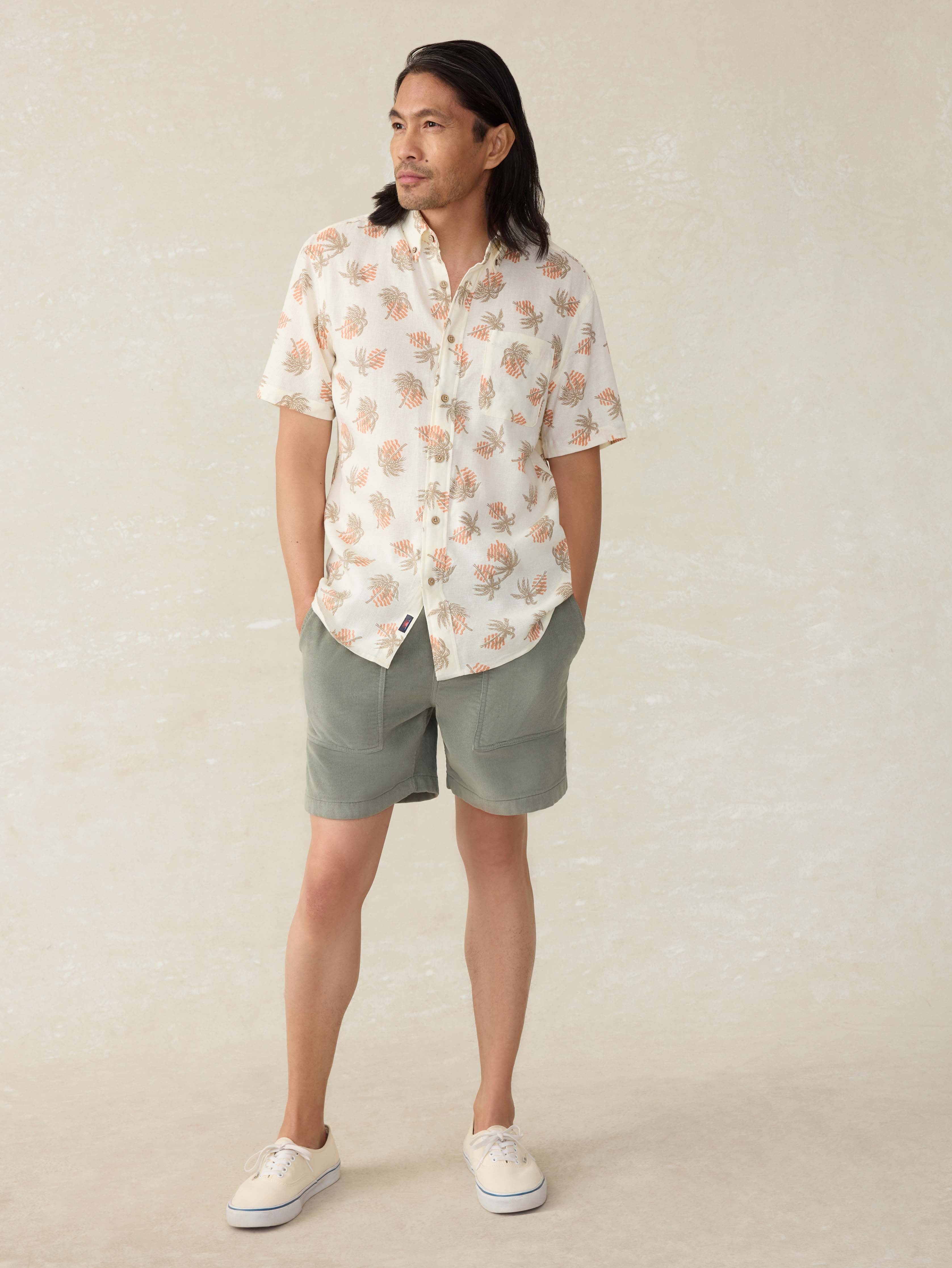 Short-Sleeve Breeze Shirt (Tall) - Sunlit Palm and Waves