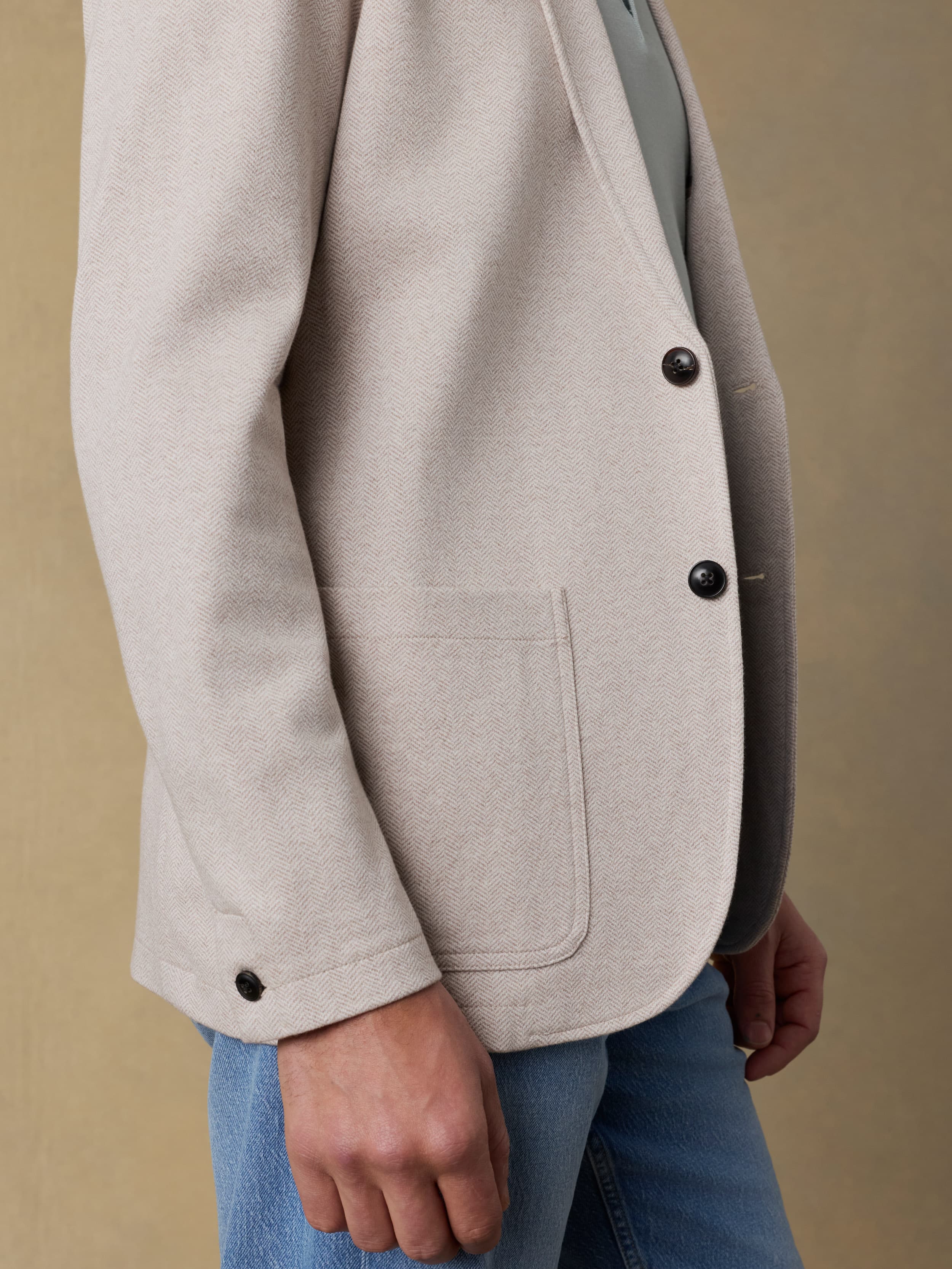 Inlet Knit Tweed Blazer - Khaki Stone Herringbone