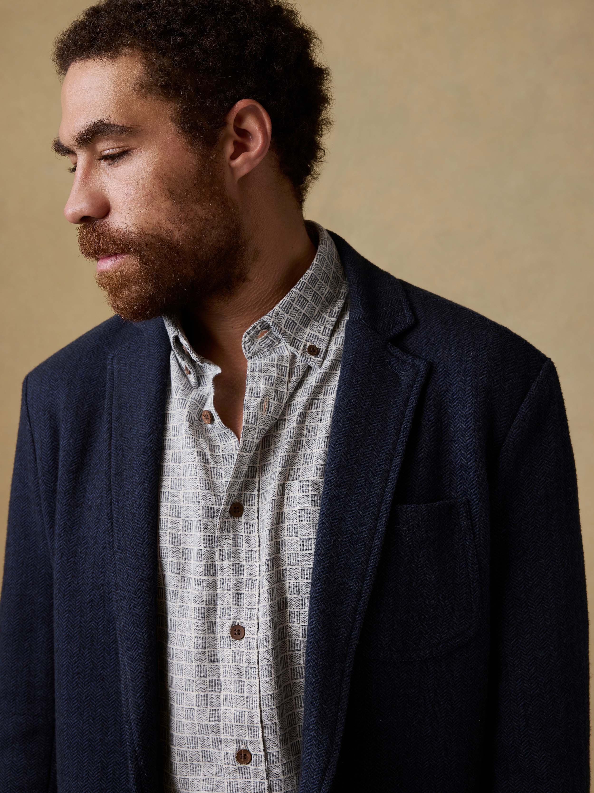 Inlet Knit Tweed Blazer - Navy Twilight Herringbone