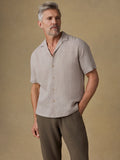 Short-Sleeve Laguna Linen Camp Shirt - Khaki Pincheck